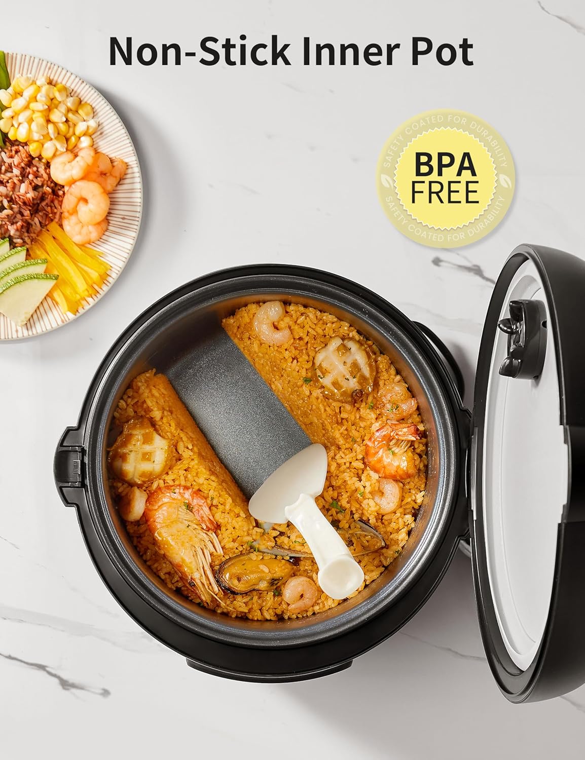 COMFEE' Rice Cooker, 14-in-1 Stainless Steel Multi Cooker, Slow Cooker, Steamer, Sauté, and Warmer, 5.3 QT, 20 Cups Cooked (10 Cups Uncooked), Brown Rice, Quinoa and Oatmeal - Image 6