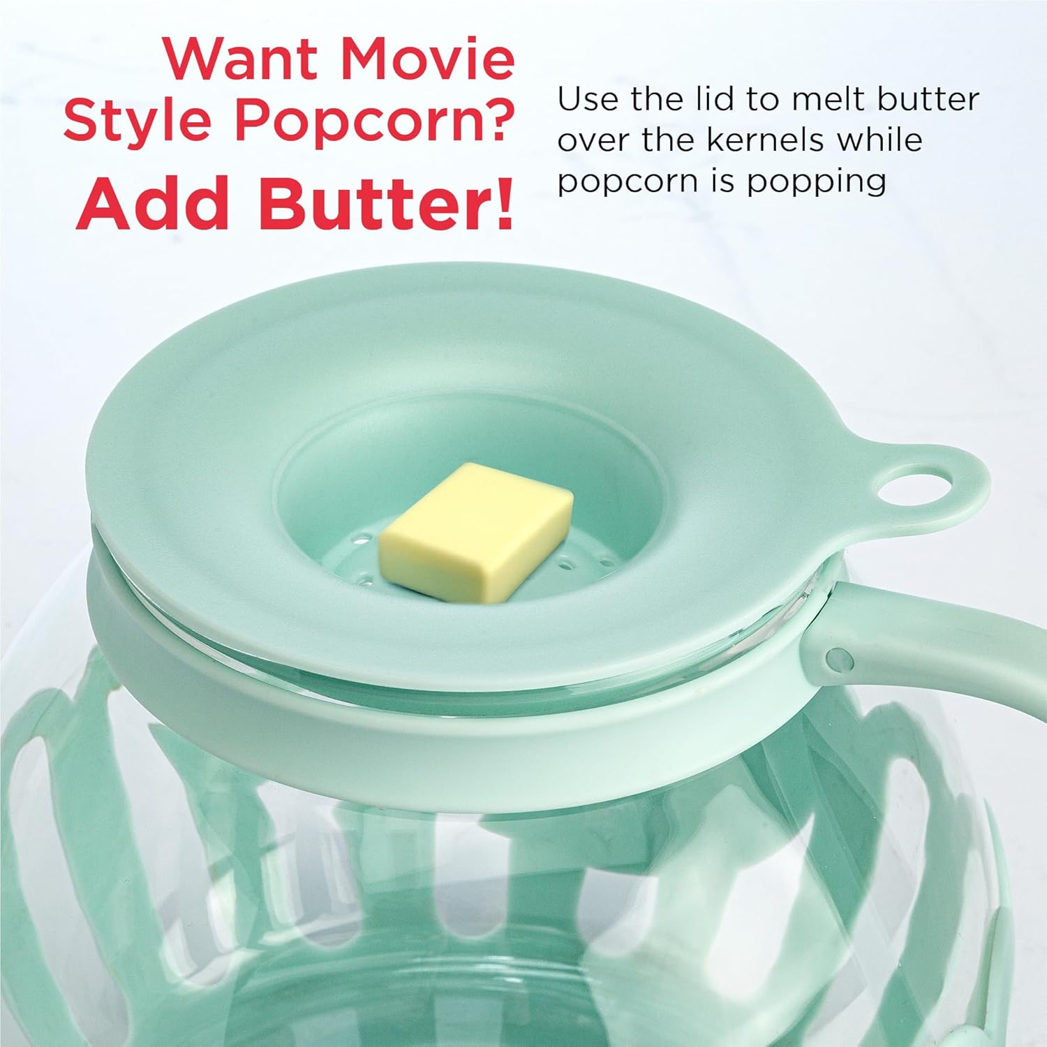 Ecolution Patented Micro-Pop Microwave Popcorn Popper with Temperature Safe Glass, 3-in-1 Lid Measures Kernels and Melts Butter, Made Without BPA, Dishwasher Safe, 3-Quart, Aqua - Image 5
