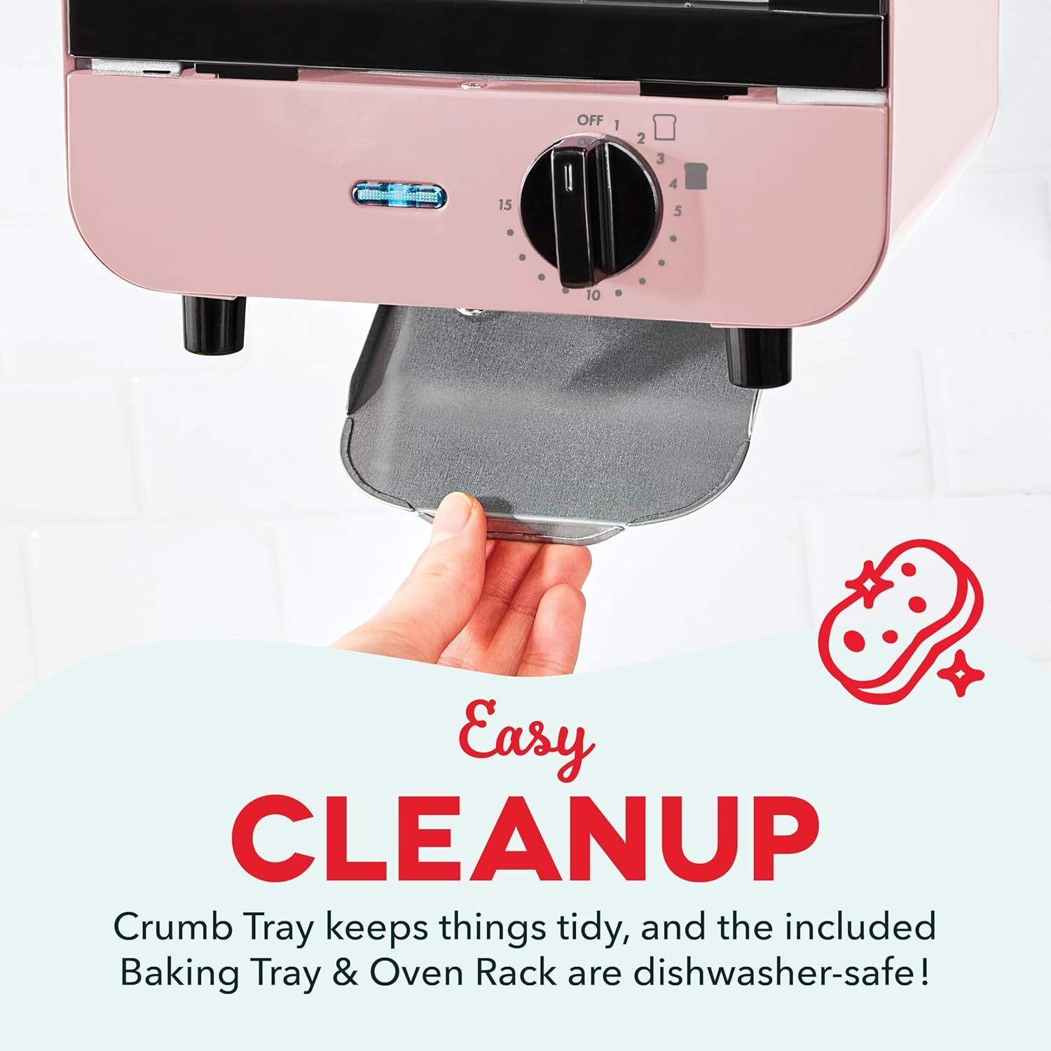 Dash Mini Toaster Oven - Sleek & Stylish - For Creative Homemade Treats - Compact, Space-Saving Design - adjustable temperature dial - Removable Baking Tray - Pink - Image 5