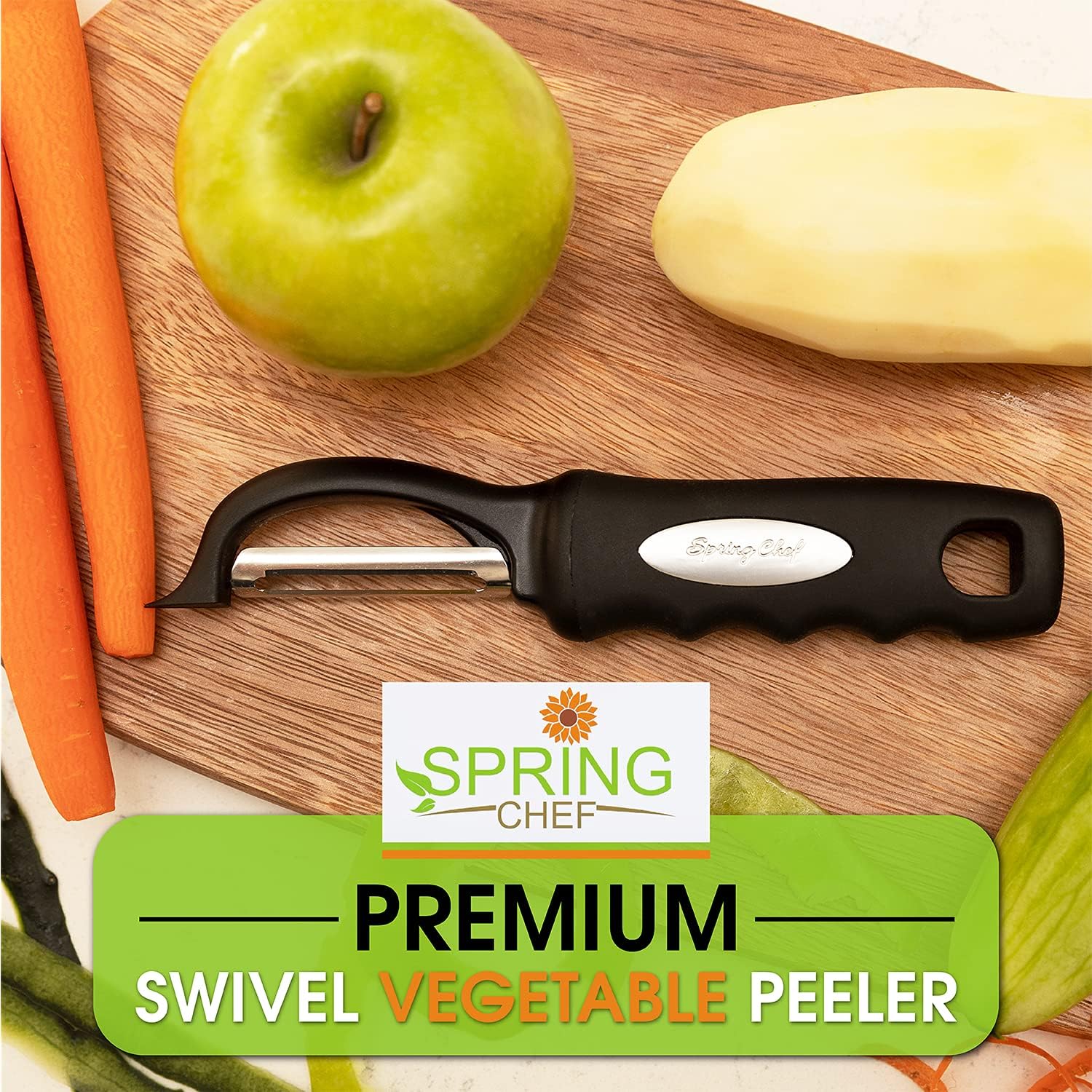 Spring Chef Premium Swivel Vegetable Peeler, Soft Grip Handle and Ultra Sharp Stainless Steel Blades - Perfect Kitchen Peeler For Veggie, Fruit, Potato, Carrot, Apple - Black - Image 2