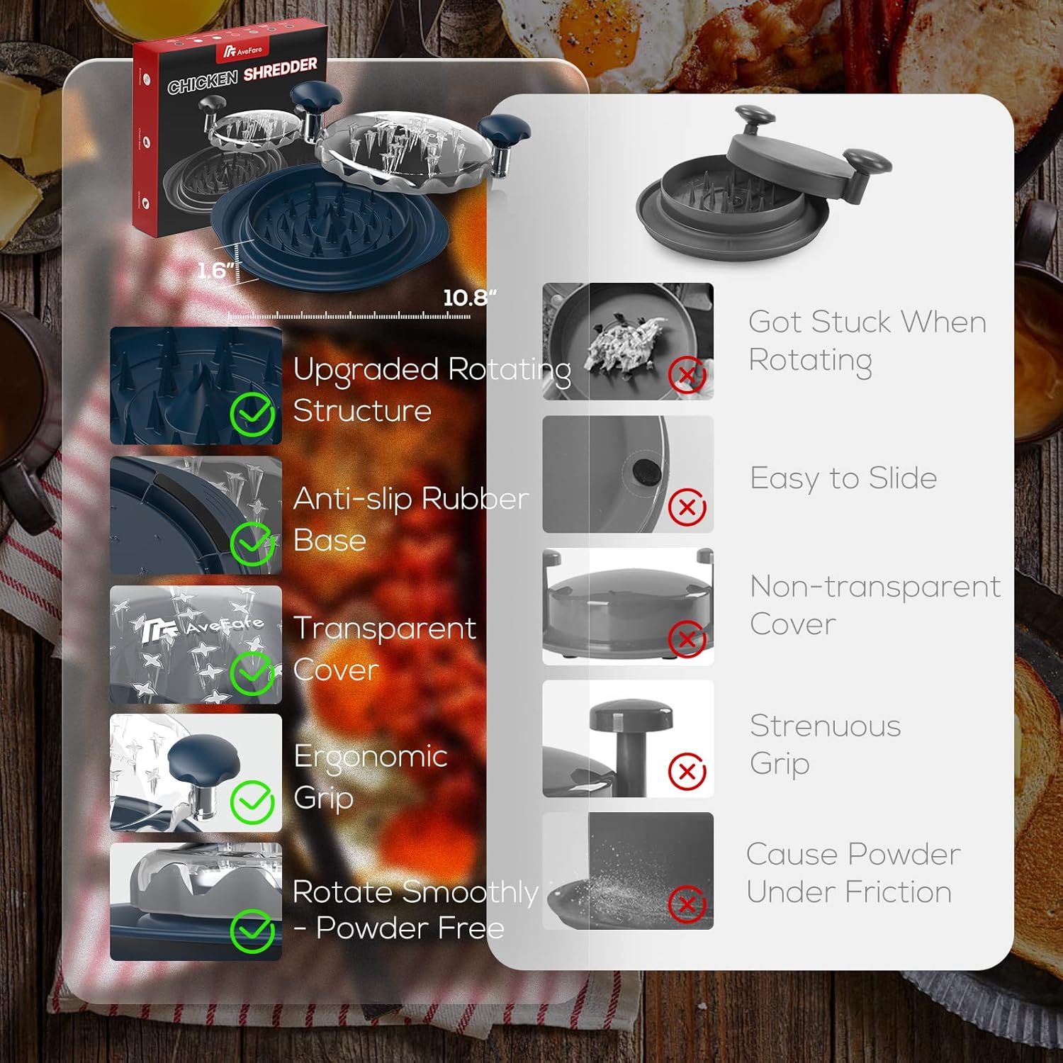 Pro Chicken Shredder, 10.8" Visible Chicken Breast Shredder Tool Twist, Large Meat Shredder Machine - Ergonomic Handle, Dishwasher Safe, Anti-Slip, Cleaning Brush, Heat Resistant, BPA Free - Image 5