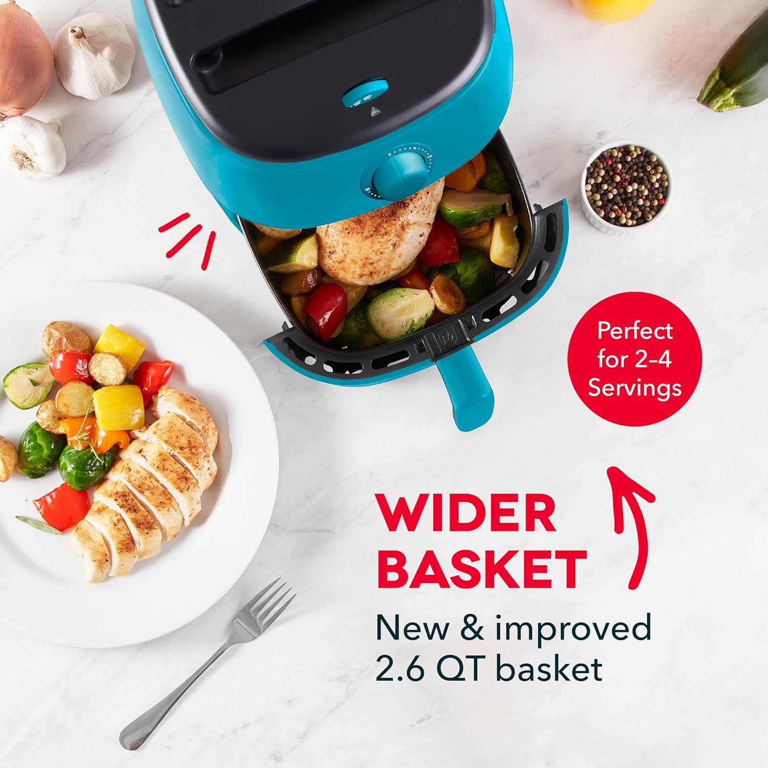 Dash Tasti-Crisp™ Air Fryer - AirCrisp® Technology - Compact Design with Adjustable Temperature Control - Nonstick Fry Basket & Auto Shut-Off Feature - 2.6 Quarts - Teal - Image 7