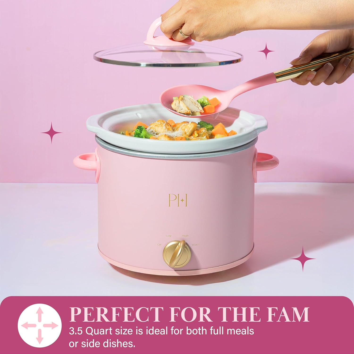 Paris Hilton 3.5-Quart Manual Slow Cooker, Features Three Settings (Low, High, Warm), Naturally Nonstick and Dishwasher Safe Stoneware Insert, Family Sized Capacity, Pink - Image 2