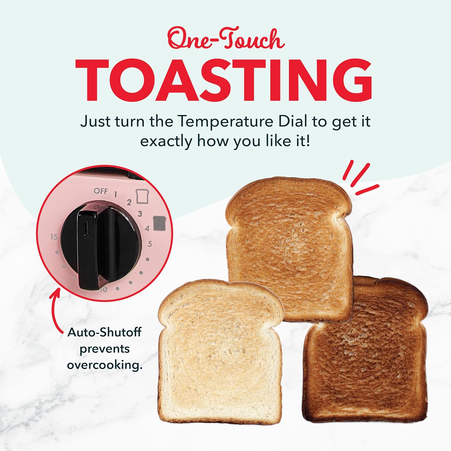 Dash Mini Toaster Oven - Sleek & Stylish - For Creative Homemade Treats - Compact, Space-Saving Design - adjustable temperature dial - Removable Baking Tray - Pink - Image 4