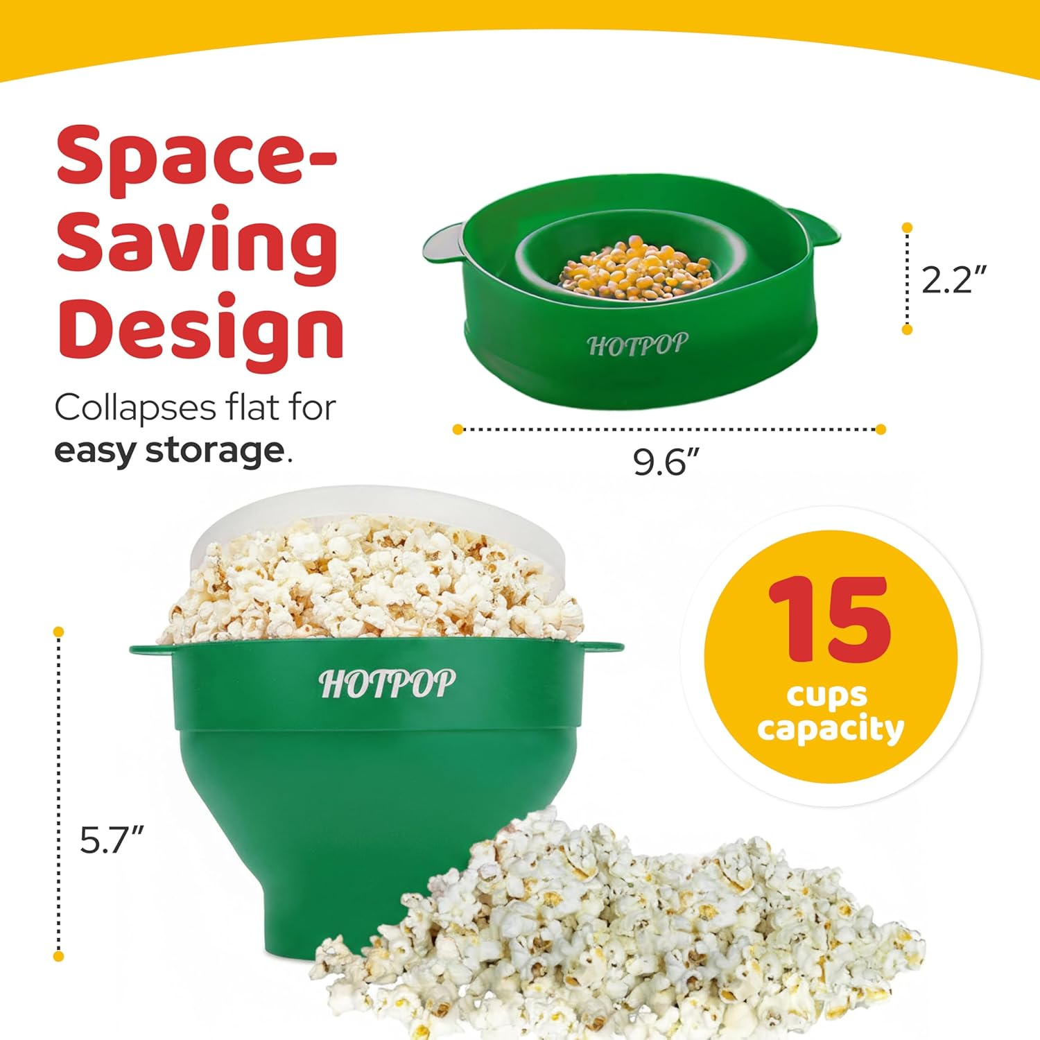 The Original Hotpop Microwave Popcorn Popper, Silicone Popcorn Maker, Collapsible Bowl BPA-Free and Dishwasher Safe- 20 Colors Available (Olive Green) - Image 2
