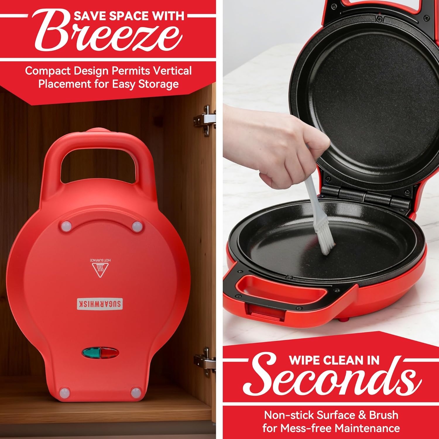 Flip Pancake Maker Machine, Ceramic Coated Pancake Pan for 6.5 Inch Pancakes, Omelette, Crepe & Quesadilla, Frittata, Double Sided Omelette Pan Nonstick, Red - Image 6