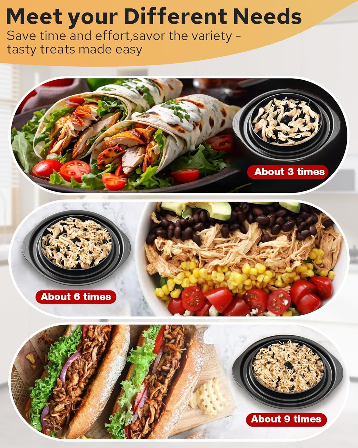 Large Chicken Shredder, Heavy Duty Highly Durable Chicken Shredder Tool Twist, Meat Shredder Machine, BPA Free, Strong Anti-Slip, Dishwasher Safe, Suitable for Pork Beef Chicken - Image 3