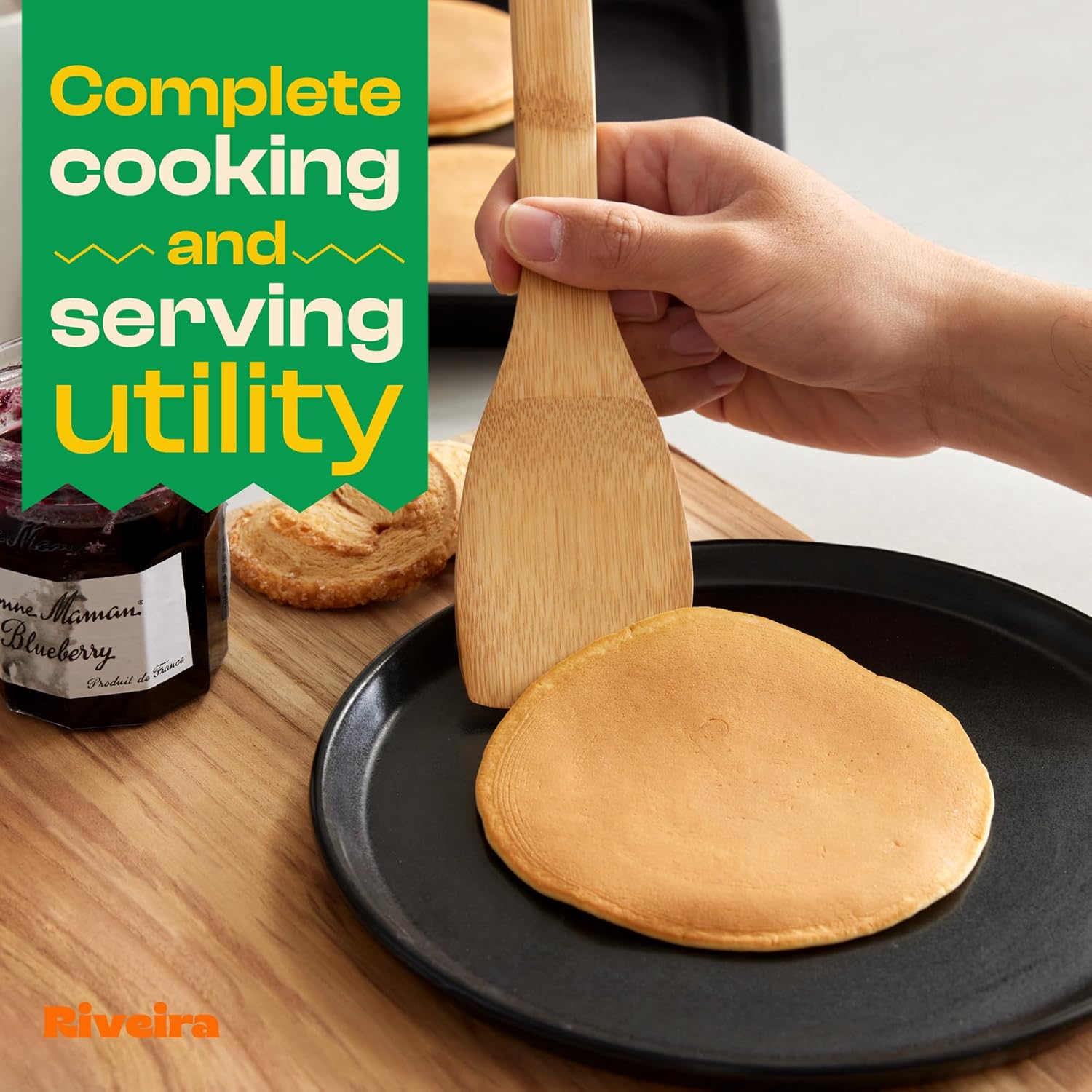 Riveira Bamboo Cooking Spoons 6-Piece – Wooden Cooking Utensils Set with Wooden Spoons for Cooking & Spatulas Wooden Utensil Sets – Premium Kitchen Utensils Set – Durable First Apartment Essentials - Image 3