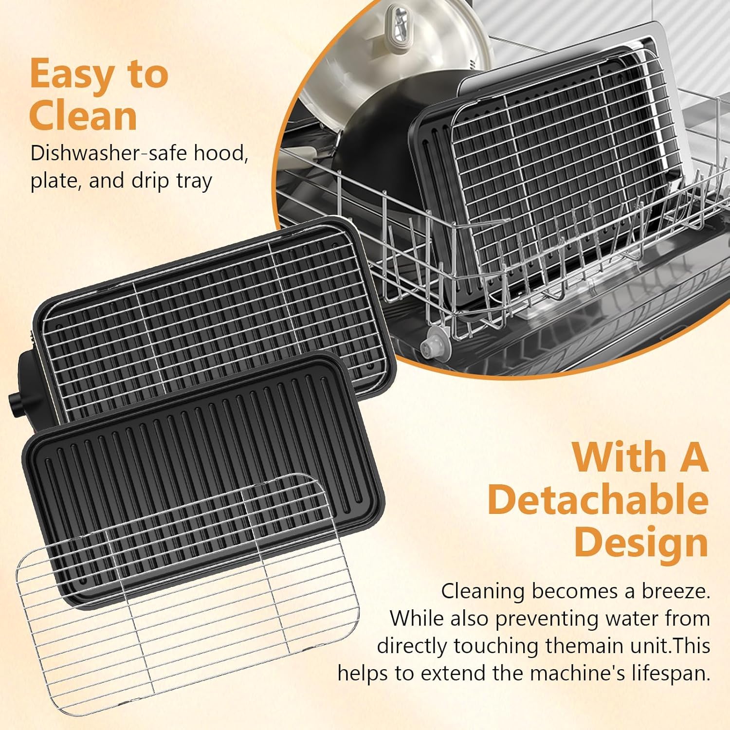 Electric Indoor Grill 1500W -2 in 1 Smokeless Indoor Grill for Kitchen with Non-stick Removable Grill & Griddle Plate,Temperature Control Korean BBQ Grill with 3 Cheese Pans Dishwasher Safe - Image 6