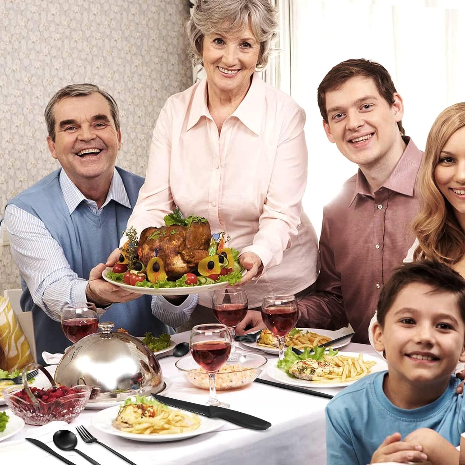 24 Pieces Matte Black Silverware Set with Steak Knives,Satin Finish tableware Cutlery Set for Home and Restaurant,Matte Knife Spoon and Fork Sets Service for 4,Dishwasher Safe - Image 6