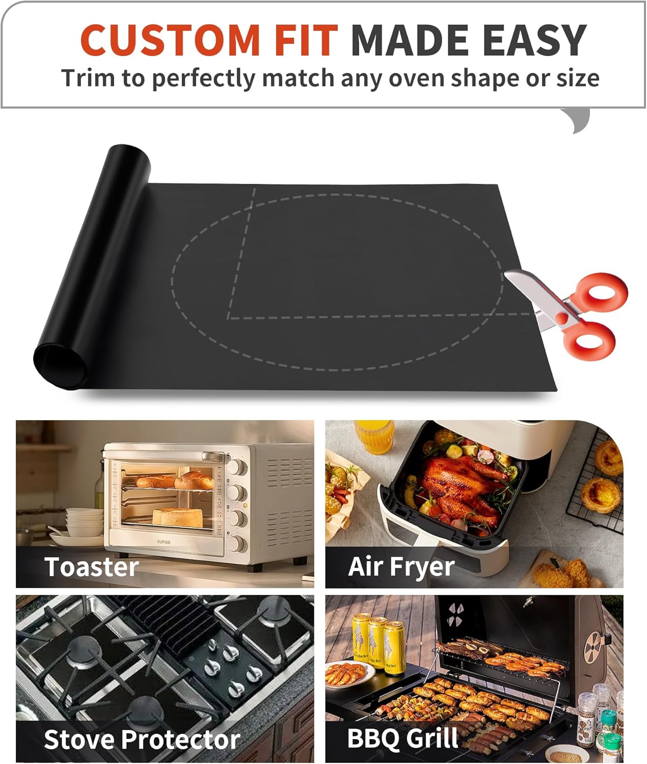 Oven Liners for Bottom of Oven - 2 Pack Large Heavy Duty Oven Mats, 17"x 25" Reusable Matt Liner for Electric, Gas, Toaster Ovens & Grills, BPA & PFOA Free, Kitchen Essentials, Black - Image 5