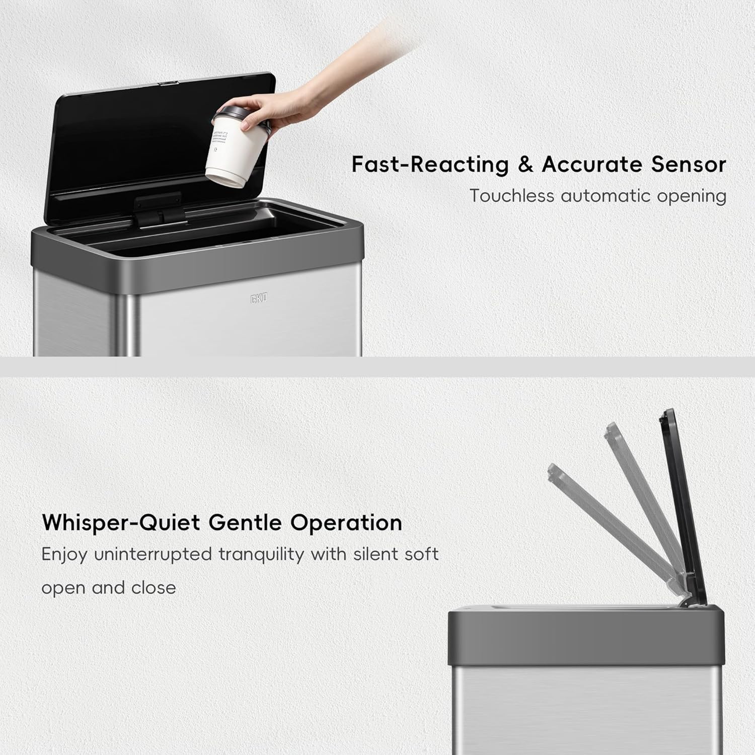 EKO Mirage X 80 Liter / 21.1 Gallons Motion Sensor Trash Can, Automatic Large Kitchen Trash Can Touchless, Stainless Steel - Image 4