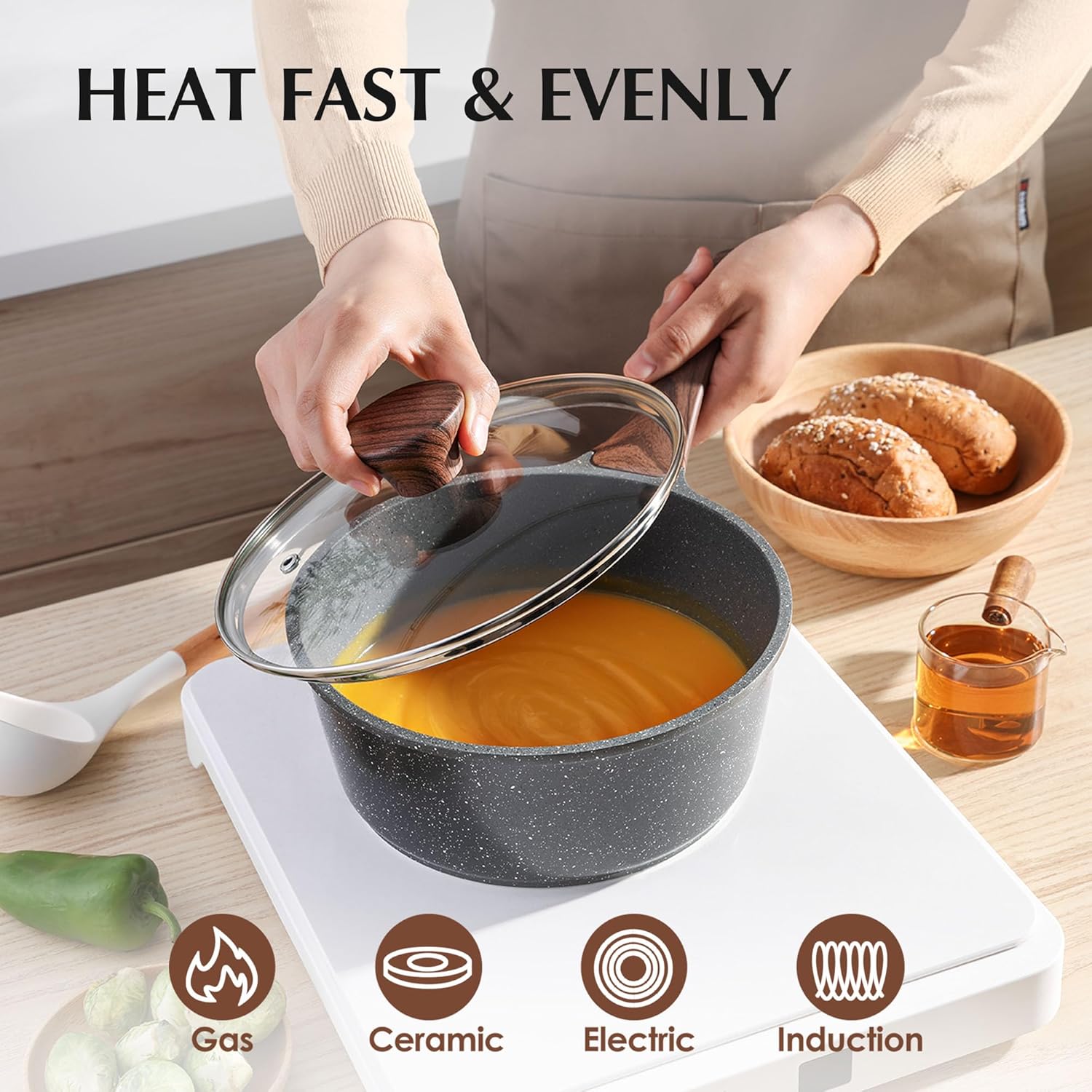 SENSARTE Nonstick Cookware Set 13-Piece, Non Stick Pots and Pans Set with Swiss Granite Coating, Healthy Kitchen Cooking Set, Stay-Cool Handles, PFOA Free - Image 4