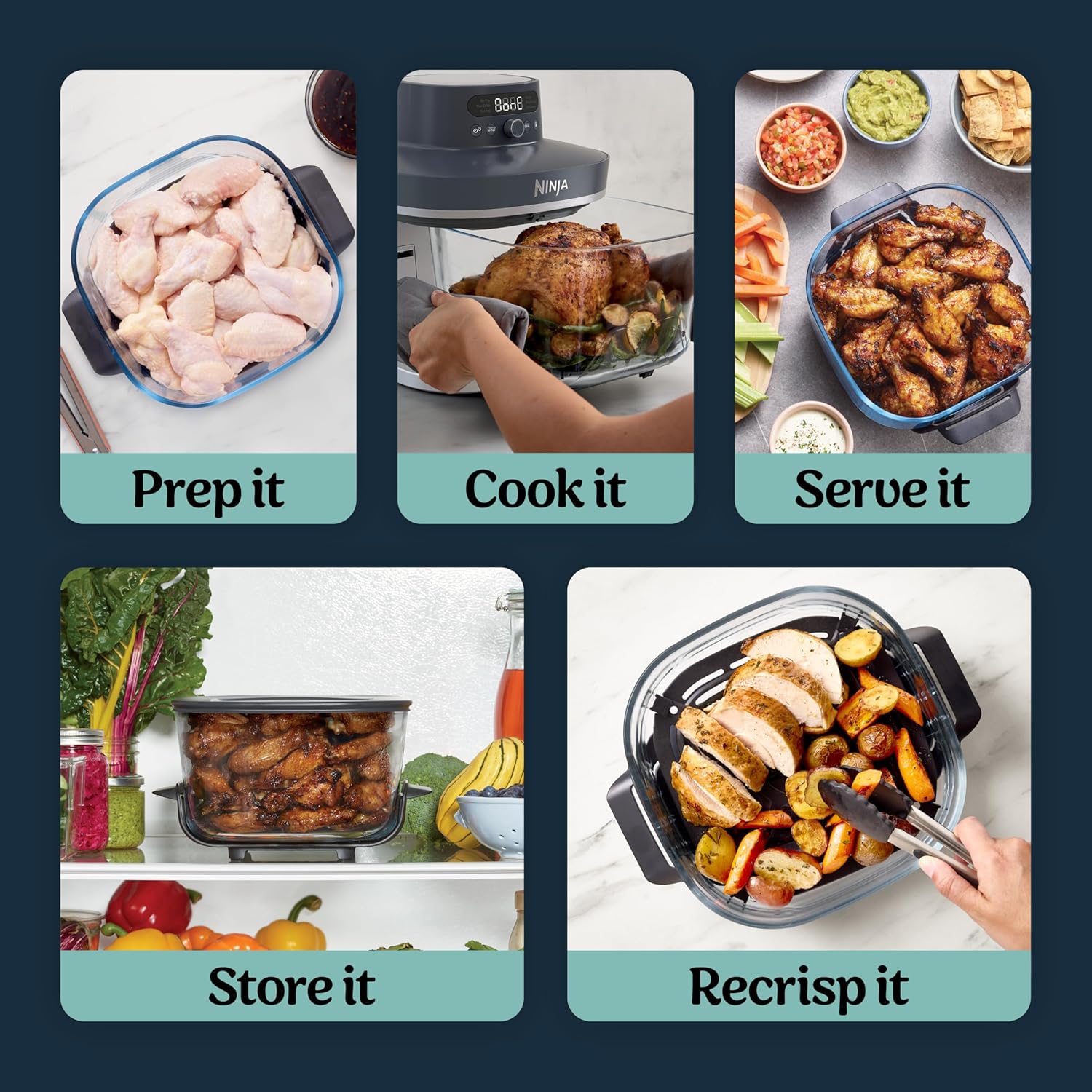 Ninja Crispi Pro 6-in-1 Glass Air Fryer | 450°F, Nontoxic, 6qt & 2.5qt Containers & Lids | Microwave, Freezer, Dishwasher Safe | Max Crisp, Air Fry, Bake, Roast, Recrisp, Dehydrate |Cyberspace AS101CY - Image 9