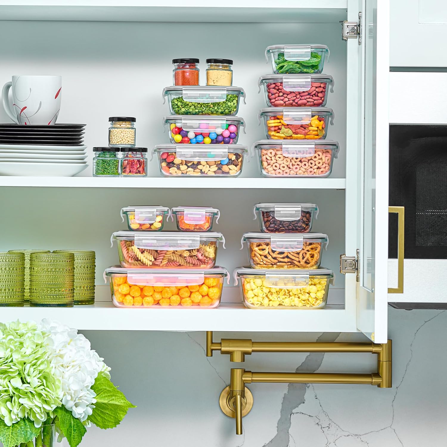 40pc Set Glass Food Storage Containers & Bowls with Airtight Lids - Leakproof BPA-Free Meal Prep Airtight Stackable Lunch Boxes, Kitchen Pantry & Storage Organizers - Microwave Freezer Dishwasher Safe - Image 7