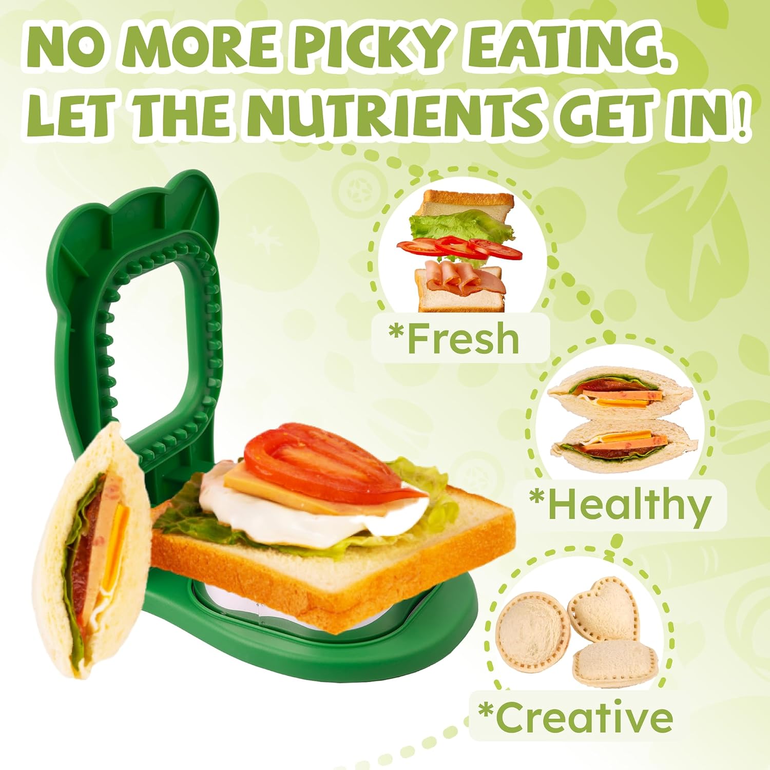 Uncrustables Sandwich Maker Sealer Cutter, Crustless Sandwich Cutter, PB&J Uncrustable Maker - Color Green, Square Shape - Image 3