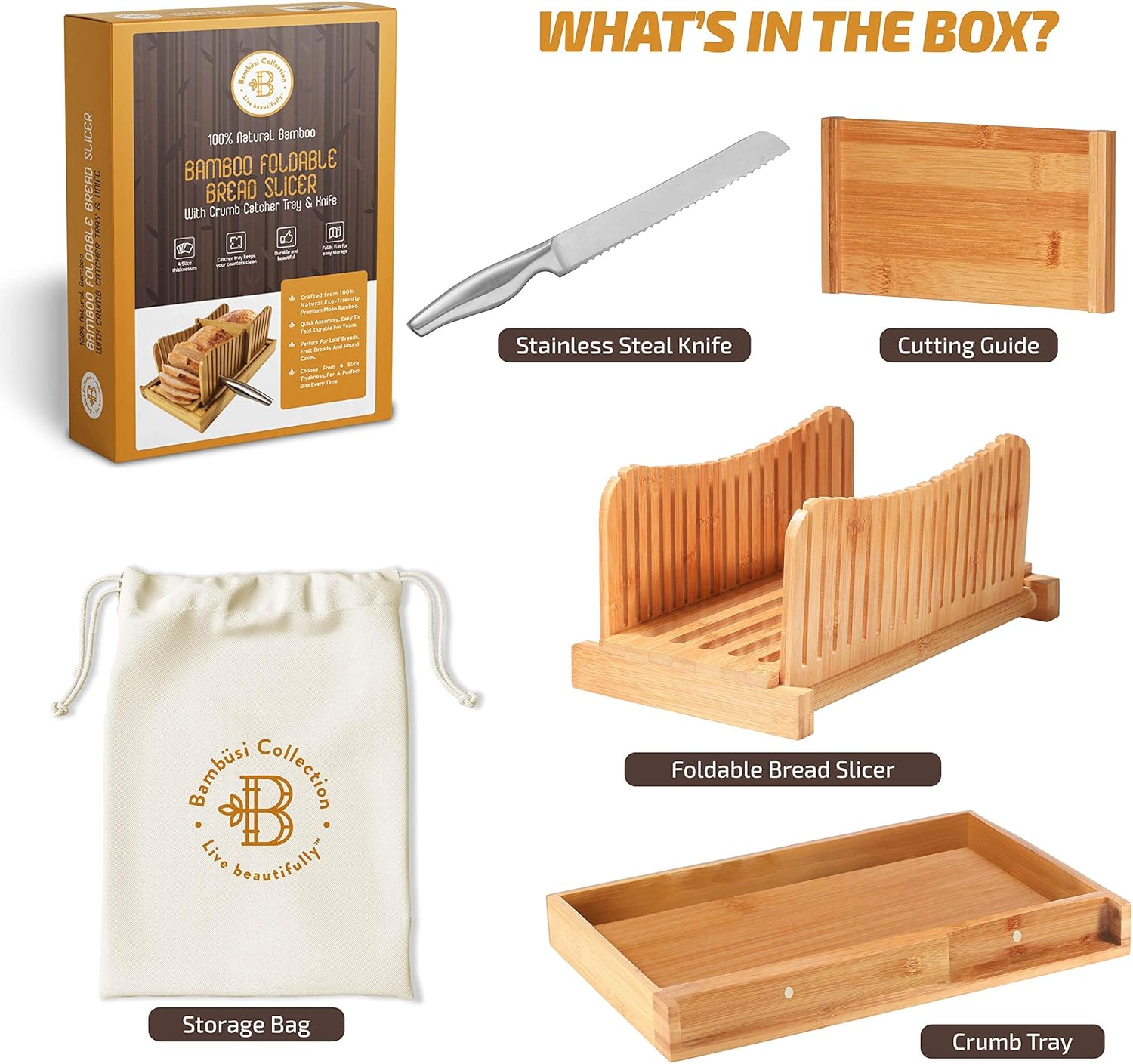 Bread Slicer for Homemade Bread - Adjustable Bamboo Bread Cutter with Knife, Foldable Slicing Guide & Crumb Tray - Bread Loaf Slicer for Sourdough, Cakes, Bagels, Loaves - Kitchen Gadgets Baking Gifts - Image 8