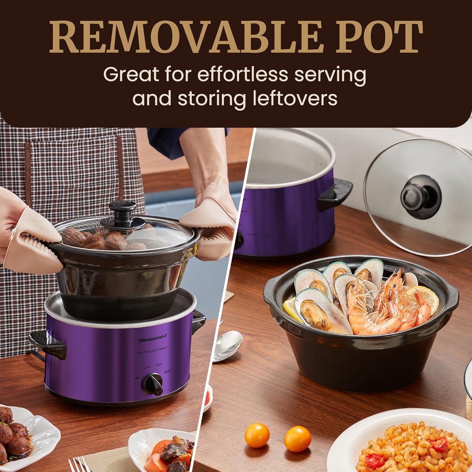 Elite Gourmet MST-275XP Electric Oval Slow Cooker, 2Qt Capacity, Purple - Image 4