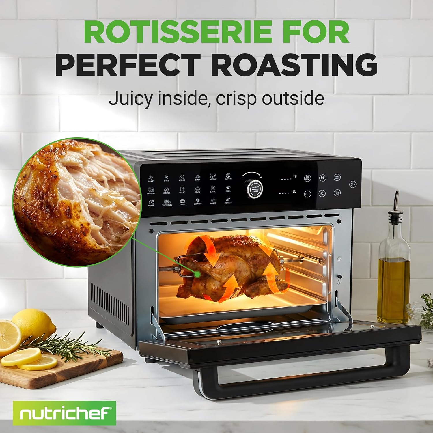 NutriChef 32 Quart Air Fryer & Oven | Digital Airfryer with 20 Presets, Dual Cook, Rotisserie, Bake & More | Multi-Function Convection Countertop Oven | Large Capacity | 18" x 17" x 14 | Black - Image 5