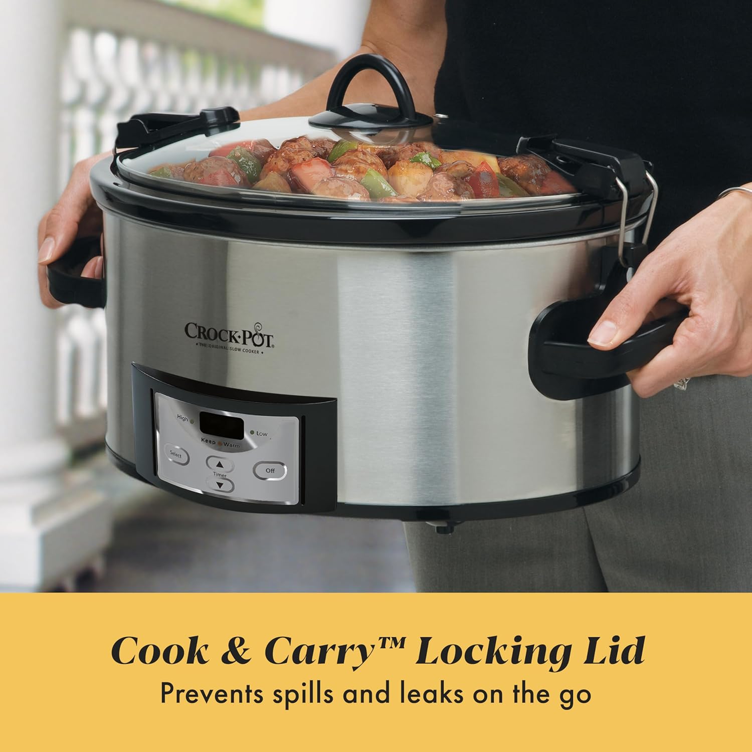 Crock-Pot 6 Quart Cook & Carry Programmable Slow Cooker with Digital Timer Stainless Steel (CPSCVC60LL-S) pack of 1 - Image 4