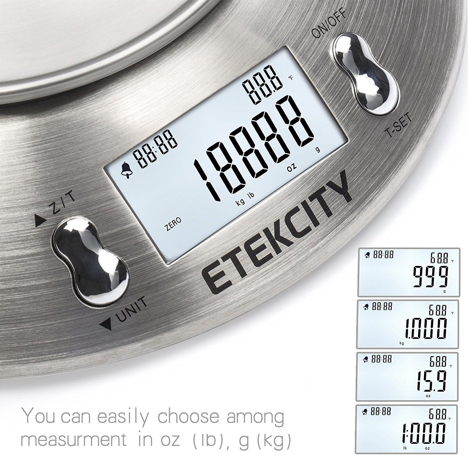 Etekcity Food Kitchen Scale with Bowl, Digital Weight Scale for Food Ounces and Grams, Cooking and Baking, Timer, and Temperature Sensor, 2.06 QT, Stainless Steel - Image 4