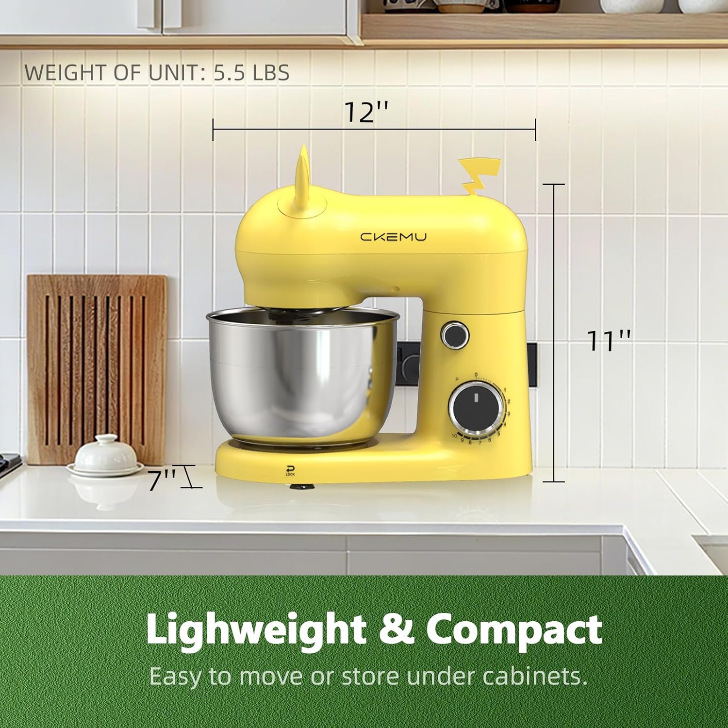 Stand Mixer, Compact & Space-Saving, Stainless Steel Bowl, Unique & Playful Design, Effcient Motor, Dishwasher-Safe Attachments, SM-2549A (Yellow) - Image 5