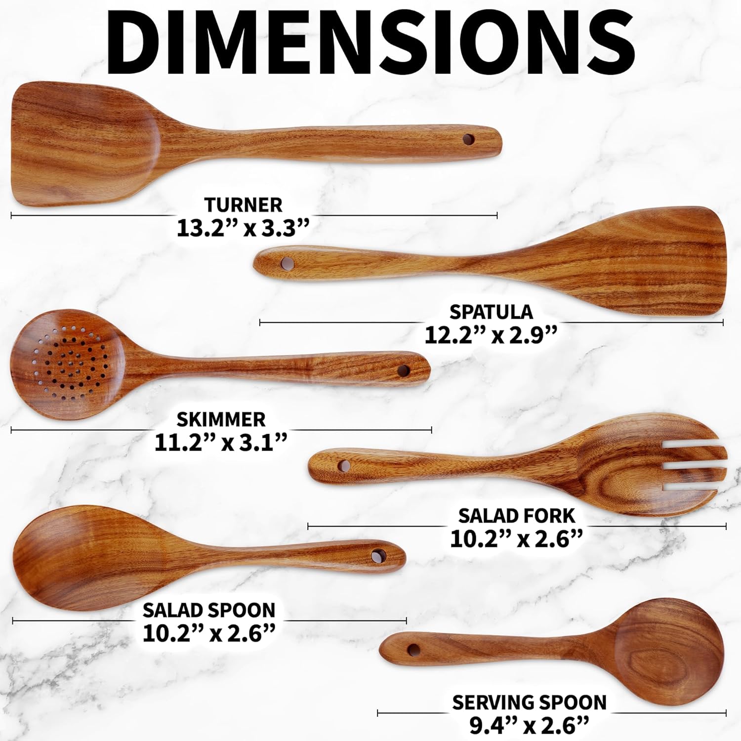 Zulay Kitchen 6-Piece Wooden Spoons for Cooking - Smooth Finish Teak Wood Utensils - Soft Comfort-Grip Cooking Wood Spoons Non-Stick Teak Easy to Clean Utensils Heat Resistant Non-Scratch Spoon Sets - Image 5
