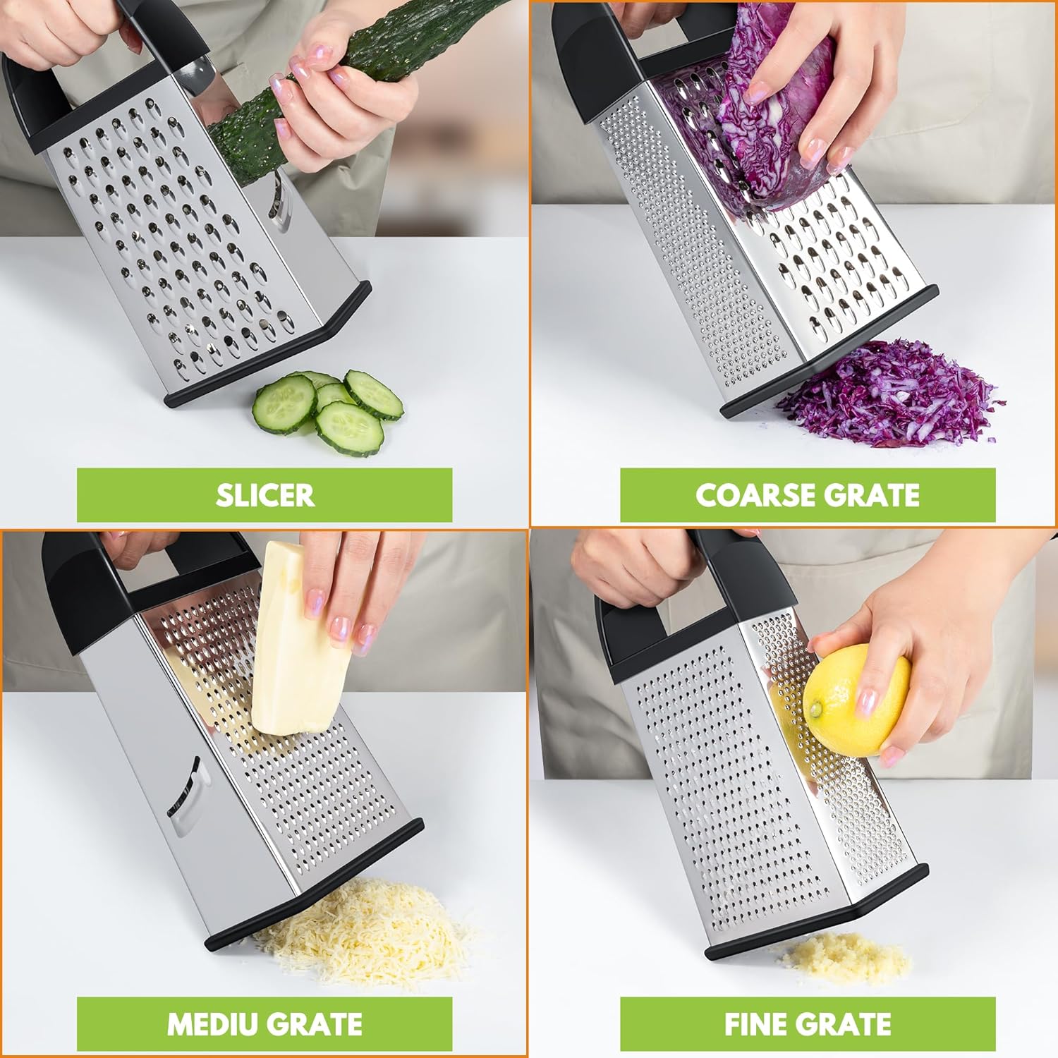 Urbanstrive Cheese Grater With Container Box Grater Stainless Steel Graters for Kitchen Cheese Shredder Parmesan Shredder Kitchen Gadgets Kitchen Tools Kitchen Gifts for Chef Dishwasher Safe Zester - Image 3
