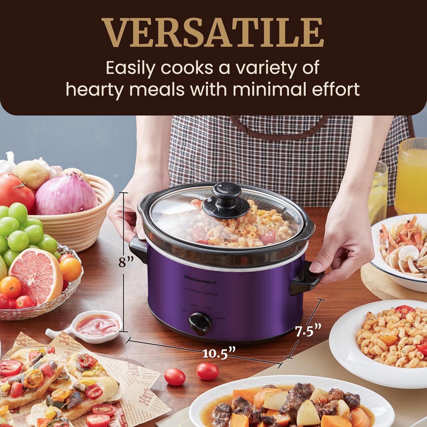 Elite Gourmet MST-275XP Electric Oval Slow Cooker, 2Qt Capacity, Purple - Image 7