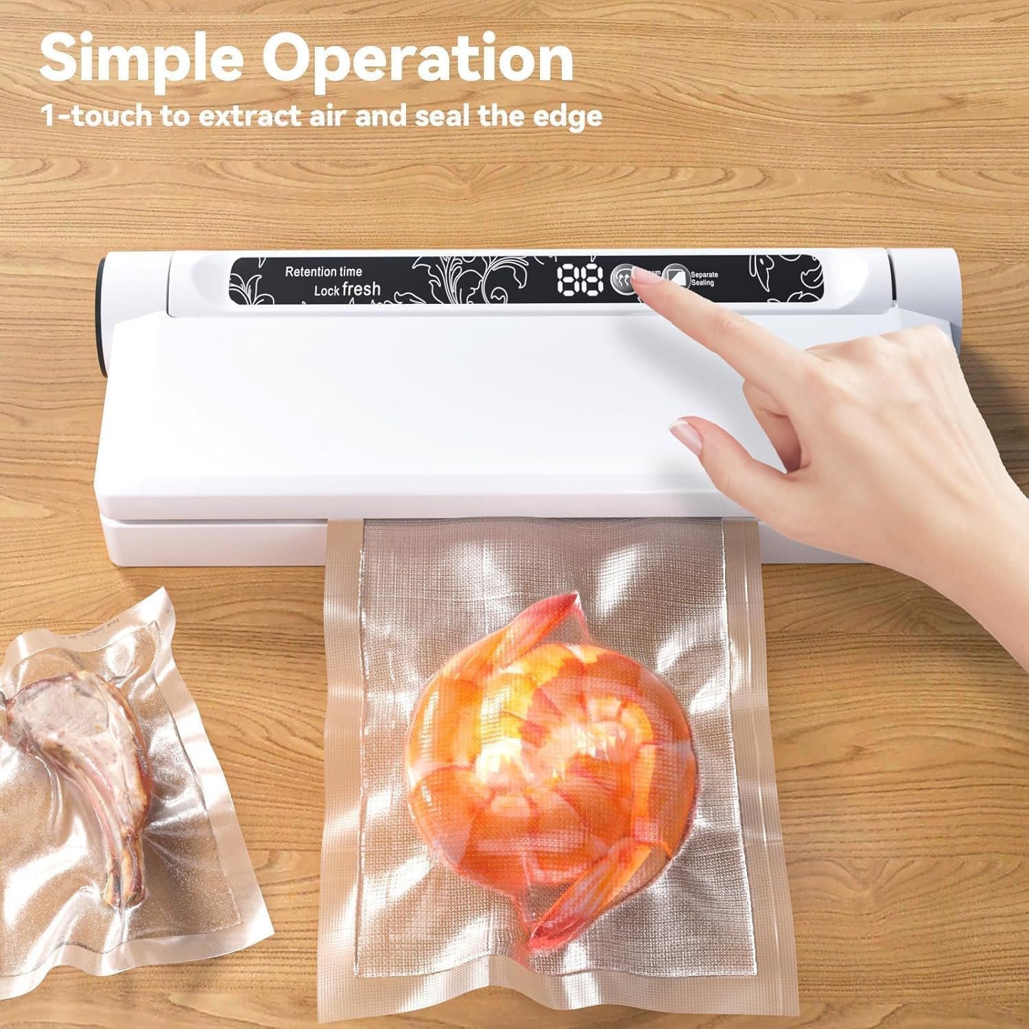 Food Vacuum Sealer Machine, 75KPA Strong Suction, Dry/Wet Modes, 20 Vacuum Seal Bags for Food, Digital Countdown Timer, Compact Lightweight, Ideal for Home Kitchen Use - Image 4