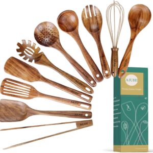 10 Pack Wooden Utensils for Cooking...