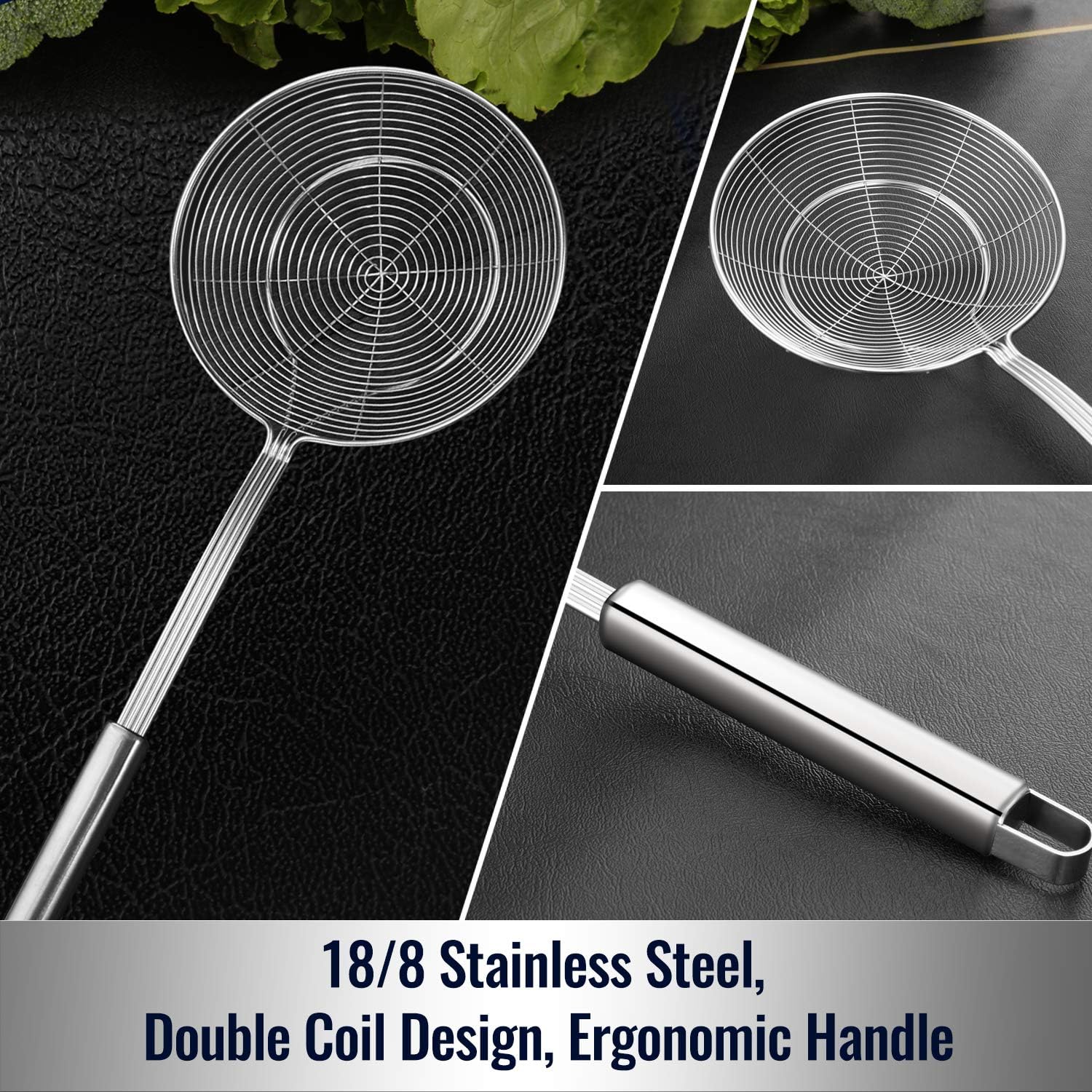 Hiware Solid Stainless Steel Spider Strainer Skimmer Ladle for Cooking and Frying, Kitchen Utensils Wire Strainer Pasta Spoon, 5.4 Inch - Image 3