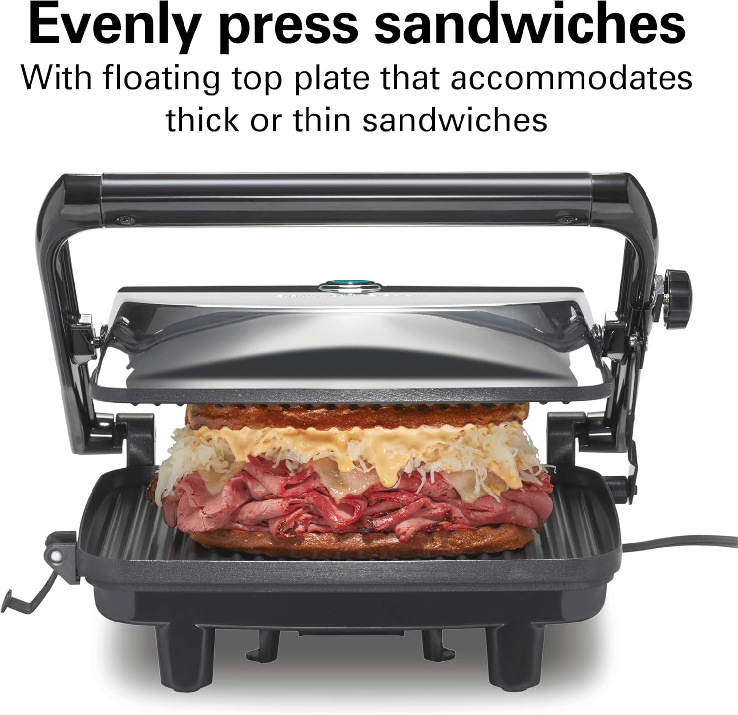 Hamilton Beach Panini Press Sandwich Maker & Electric Indoor Grill with Locking Lid, Opens Wide to Fit Any Thickness for Quesadillas, Burgers & More, Nonstick 8" x 10" Grids, Chrome (25460MNA) - Image 4