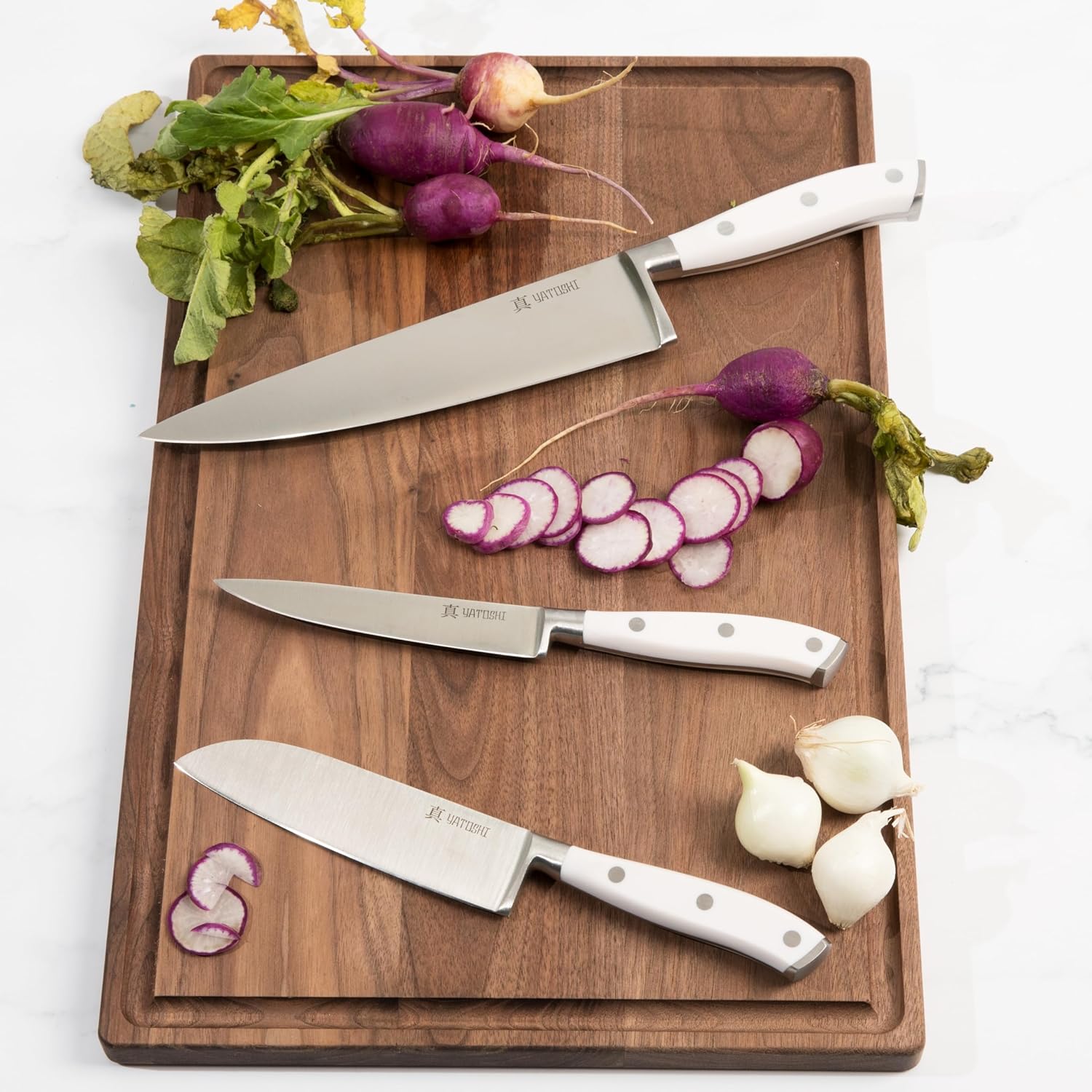 Yatoshi 15 Piece White Knife Block Set - Pro Kitchen Knife Set Ultra Sharp High Carbon Stainless Steel with Ergonomic Handle - Image 7