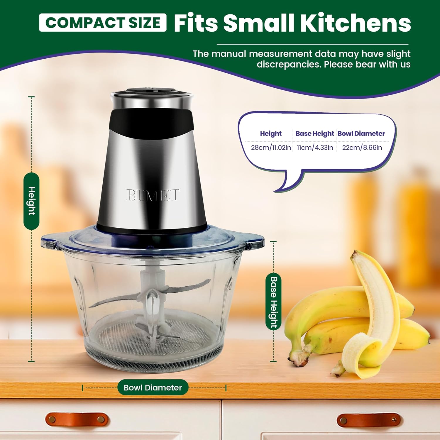 Electric food processor vegetable chopper 500W 2x8cup bowls 2 bi-layer 4 blades Small Food chopper ideal as Electric Meat grinder for home use,Mincing,chopping for kitchen aid,baby foot,pet food - Image 2