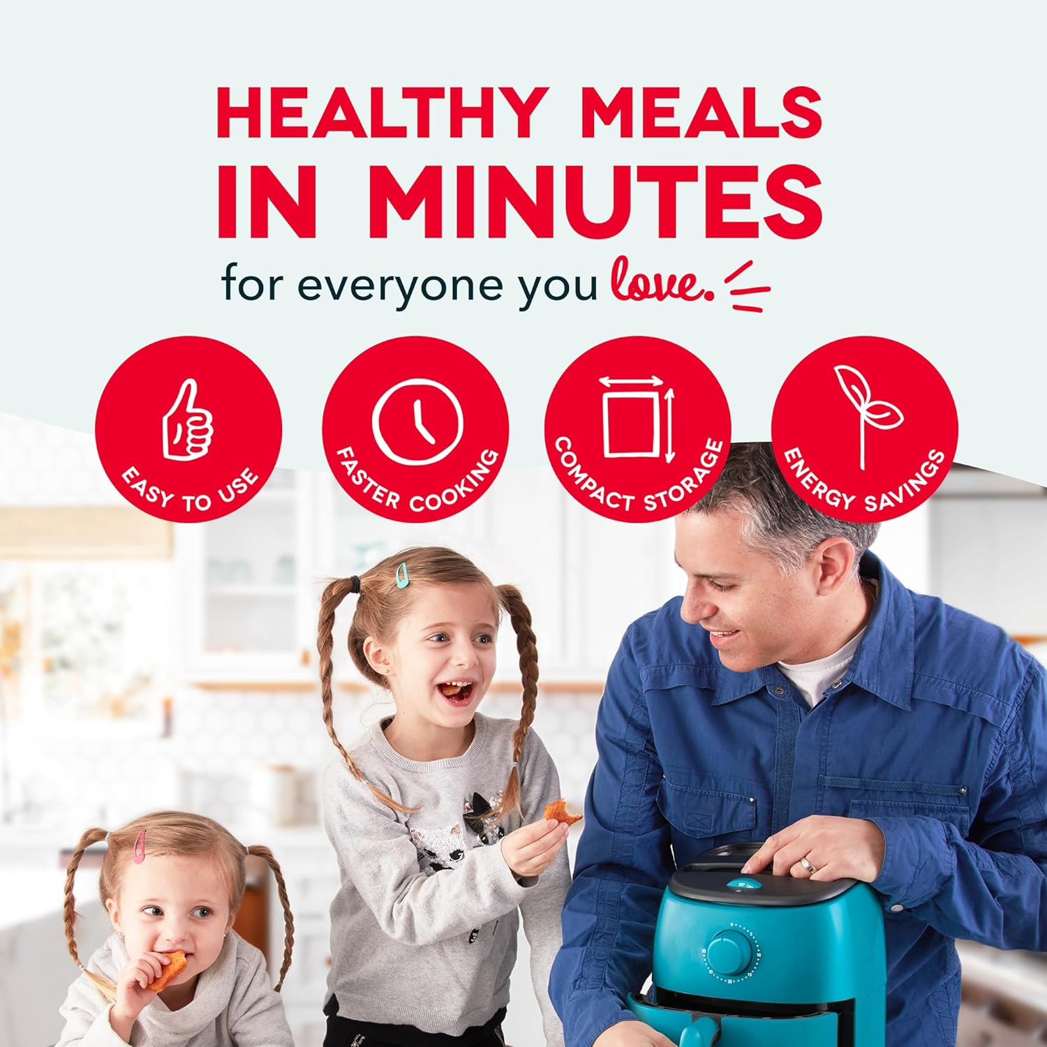 Dash Tasti-Crisp™ Air Fryer - AirCrisp® Technology - Compact Design with Adjustable Temperature Control - Nonstick Fry Basket & Auto Shut-Off Feature - 2.6 Quarts - Teal - Image 2