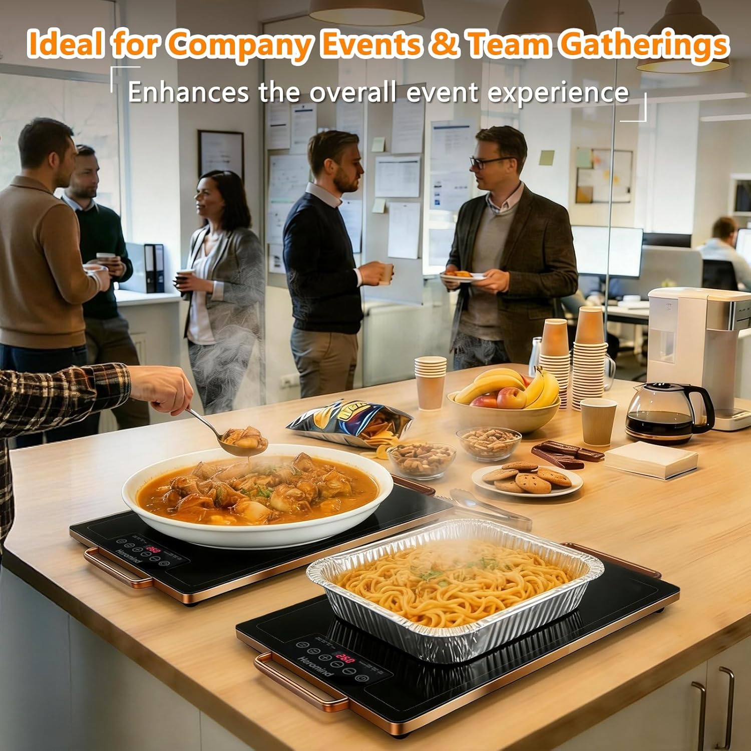 Electric Warming Tray 20" x 12", Glass-Top Full-Surface Food Warmer with Adjustable Temperature & Timer, Warming Trays for Buffets Party, Sabbath, Holiday Parties, Daily Dining - Image 4