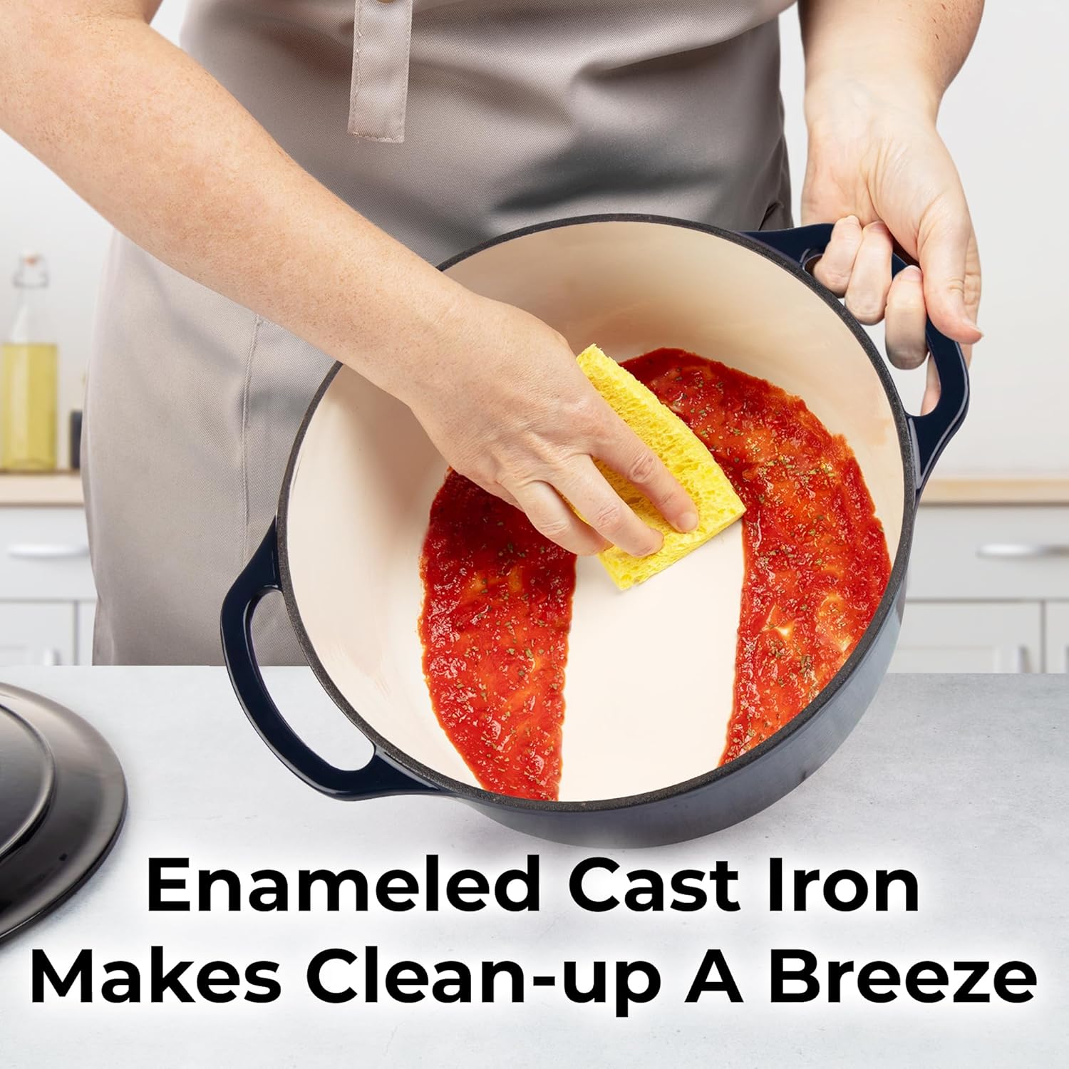 Zulay Kitchen 6 Quart Enameled Cast Iron Dutch Oven Pot with Lid – Premium Durability & Oven Safe up to 500°F – Heavy Duty Cookware Perfect for Bread Baking, Stews, Braising & Roasting - Lapis Lazuli - Image 6