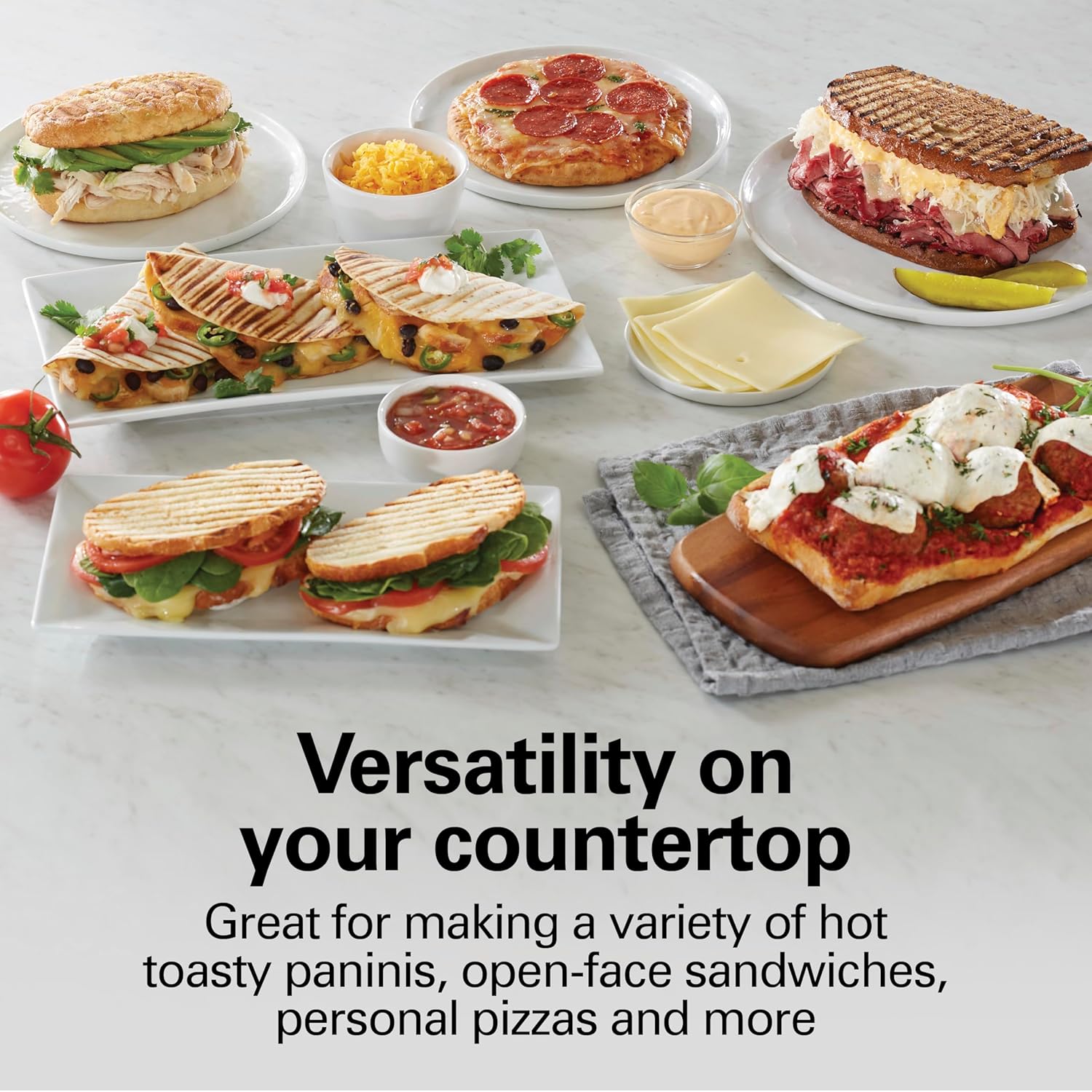 Hamilton Beach Panini Press Sandwich Maker & Electric Indoor Grill with Locking Lid, Opens Wide to Fit Any Thickness for Quesadillas, Burgers & More, Nonstick 8" x 10" Grids, Chrome (25460MNA) - Image 2