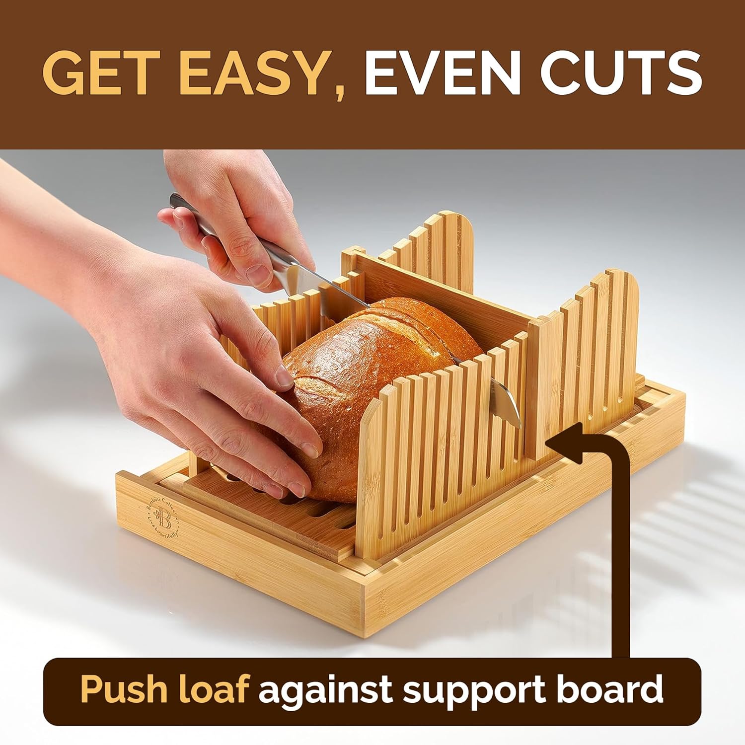 Bread Slicer for Homemade Bread - Adjustable Bamboo Bread Cutter with Knife, Foldable Slicing Guide & Crumb Tray - Bread Loaf Slicer for Sourdough, Cakes, Bagels, Loaves - Kitchen Gadgets Baking Gifts - Image 2