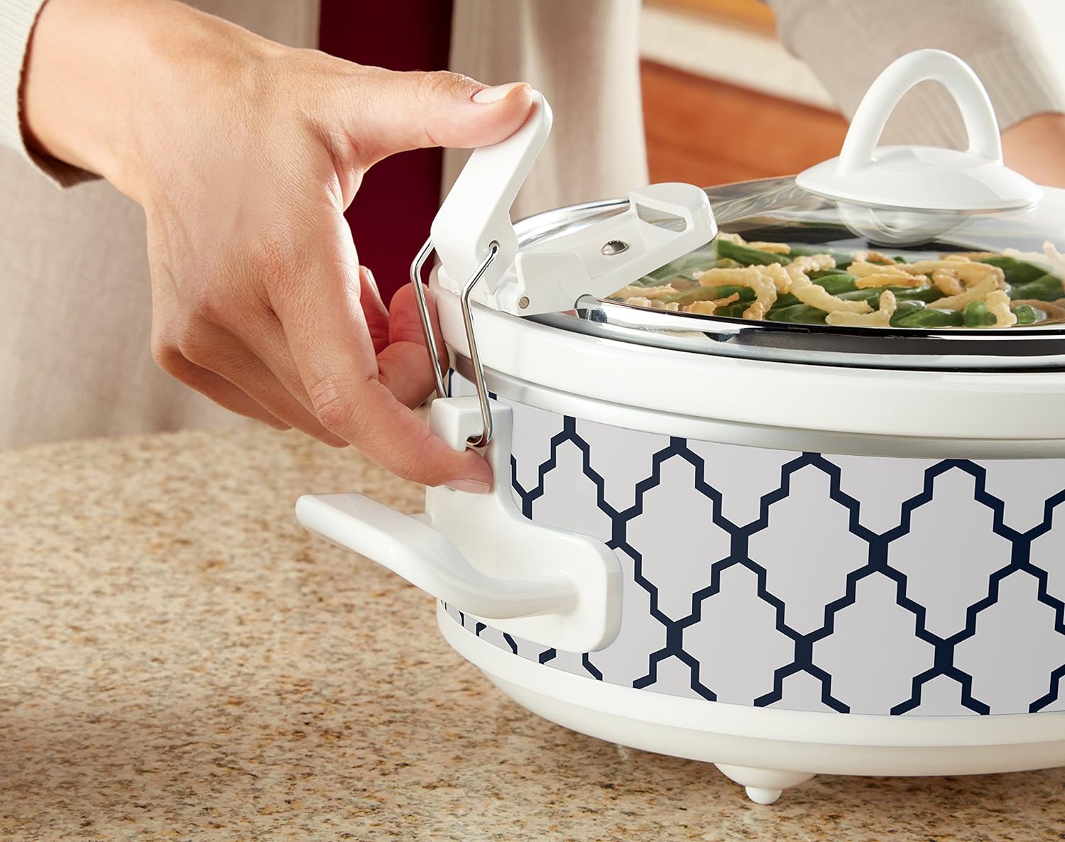Crock-Pot Small 2.5 Quart Casserole Slow Cooker in White/Blue, Enjoy Eye-Catching Quick Meals, Durable and Compact - Image 6