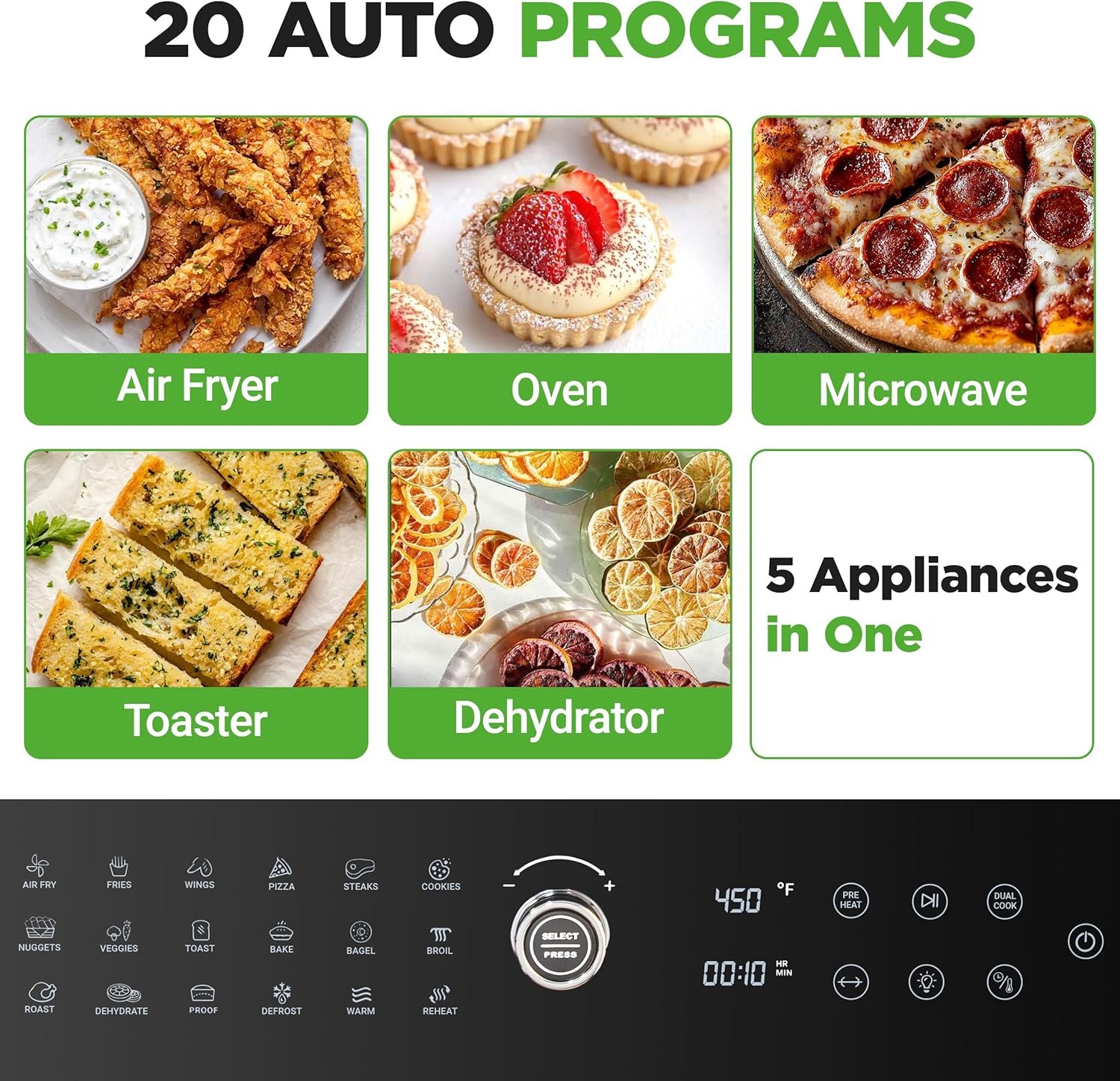 NutriChef 32 Quart Air Fryer & Oven | Digital Airfryer with 20 Presets, Dual Cook, Rotisserie, Bake & More | Multi-Function Convection Countertop Oven | Large Capacity | 18" x 17" x 14 | Black - Image 3