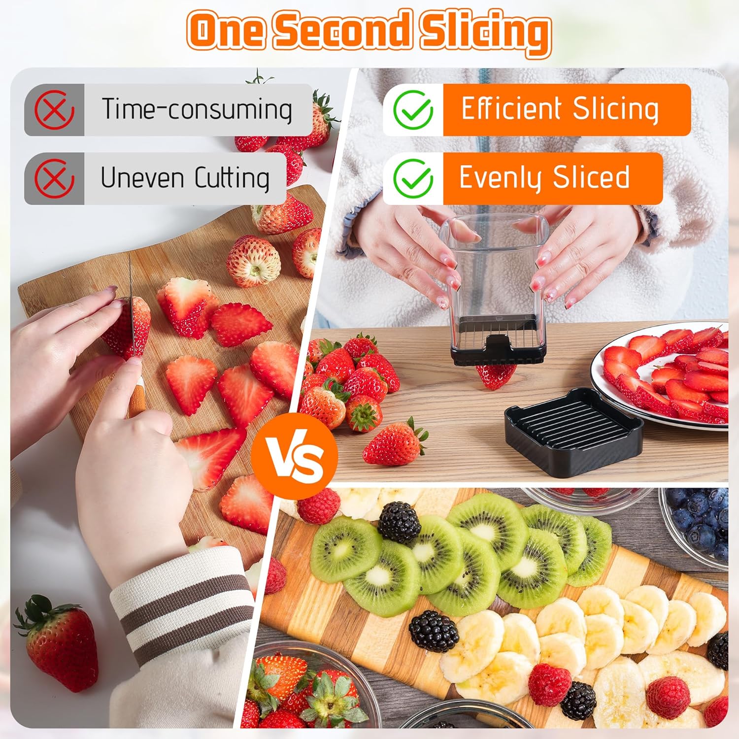 Fruit Slicer Cup for Strawberry, Banana, Hard-Boiled Egg - Detachable Cutter with Push Plate - Rapid & Safe Slicing Kitchen Gadget for Quick Meal Prep (Black) - Image 4