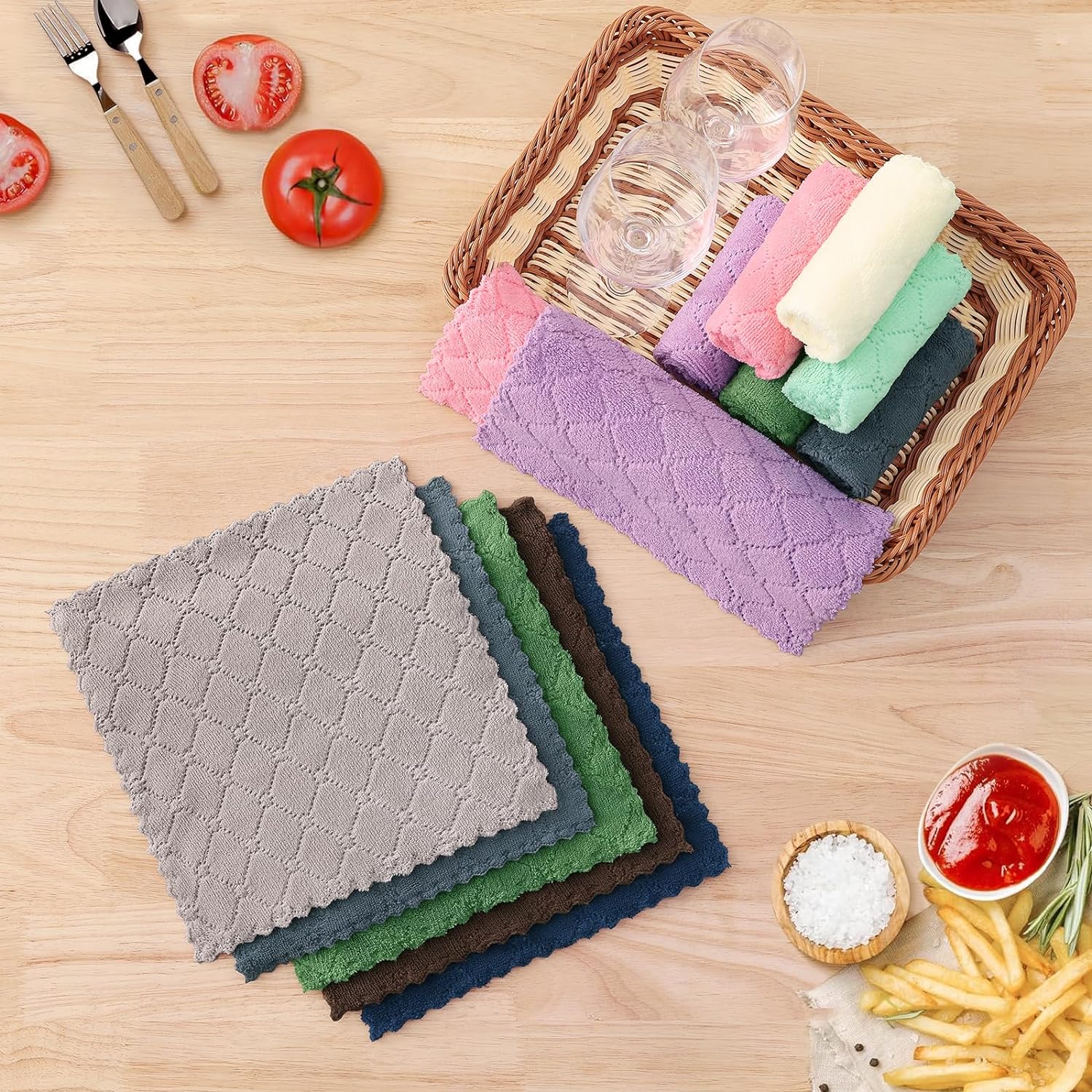 Homaxy 12 Pack Kitchen Dish Cloths (10 x 10 Inches, Grey), Super Soft and Absorbent Coral Velvet Dish Towels, Nonstick Oil Fast Drying Microfiber Cleaning Cloth, No Lint Household Dishcloths - Image 5