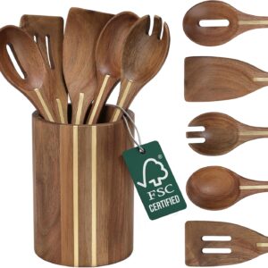 Acacia Utensil Set of 5 with Holder...