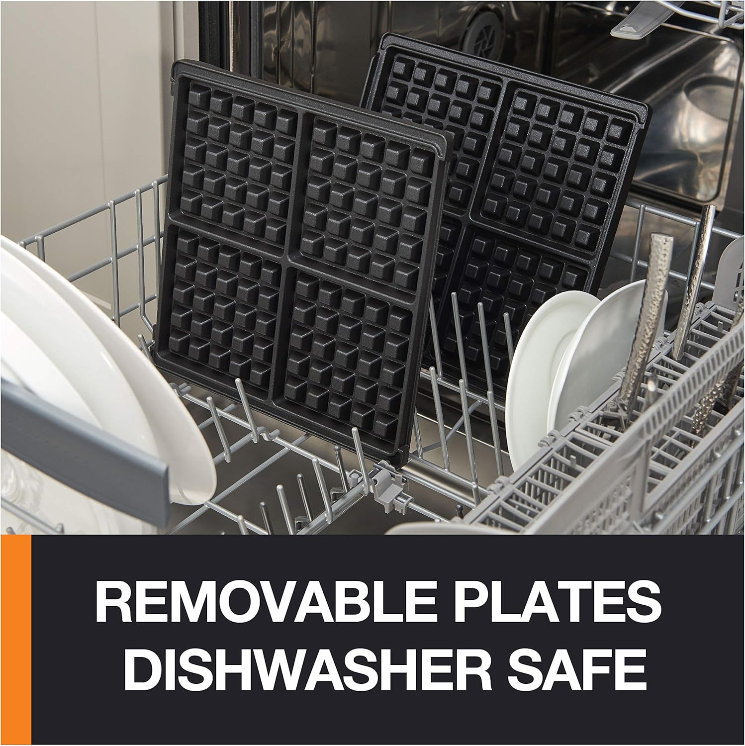 KRUPS 4-Slice Belgian Waffle Maker: Stainless Steel, 5 Browning Levels, Audible Ready Beep, Removable Plates, 1200W, Silver/Black, Large Waffle Maker Family Size, Great for Family Breakfasts - Image 4