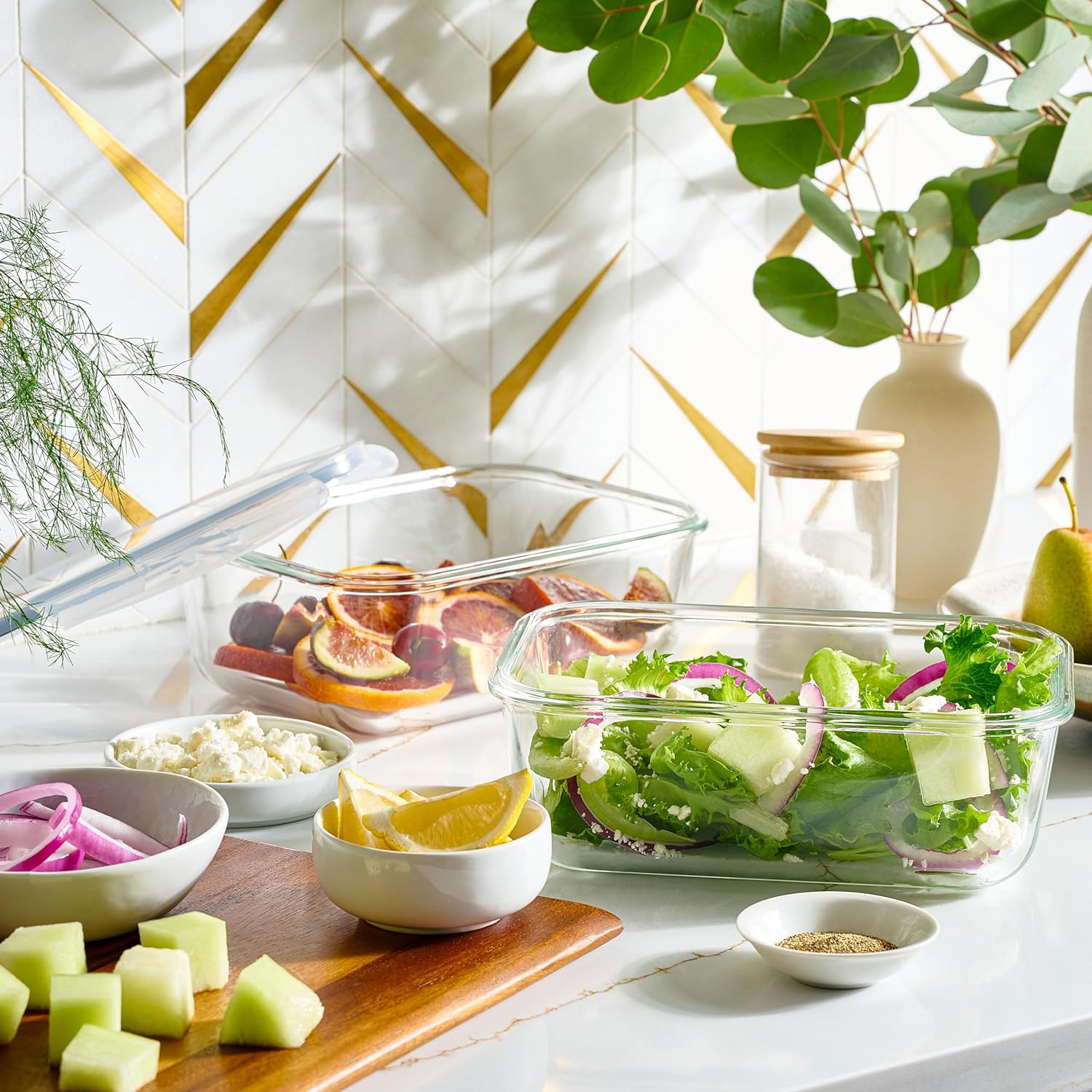 40pc Set Glass Food Storage Containers & Bowls with Airtight Lids - Leakproof BPA-Free Meal Prep Airtight Stackable Lunch Boxes, Kitchen Pantry & Storage Organizers - Microwave Freezer Dishwasher Safe - Image 6