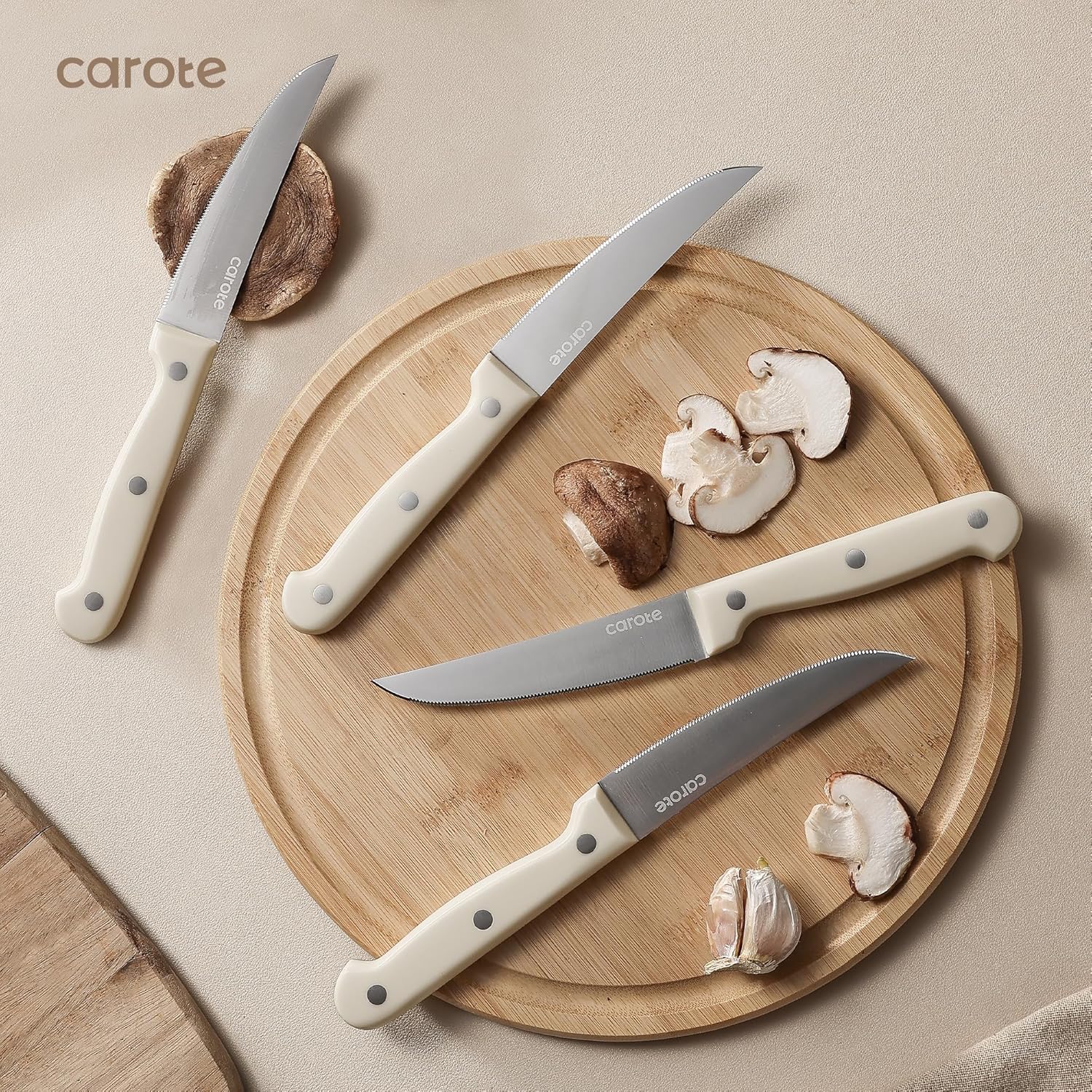 CAROTE 14 Pieces Knife Set with Block, Forged, High Carbon Stainless Steel Sharp Blade Block Knife Set, Dishwasher Safe Cutlery, Cream - Image 7